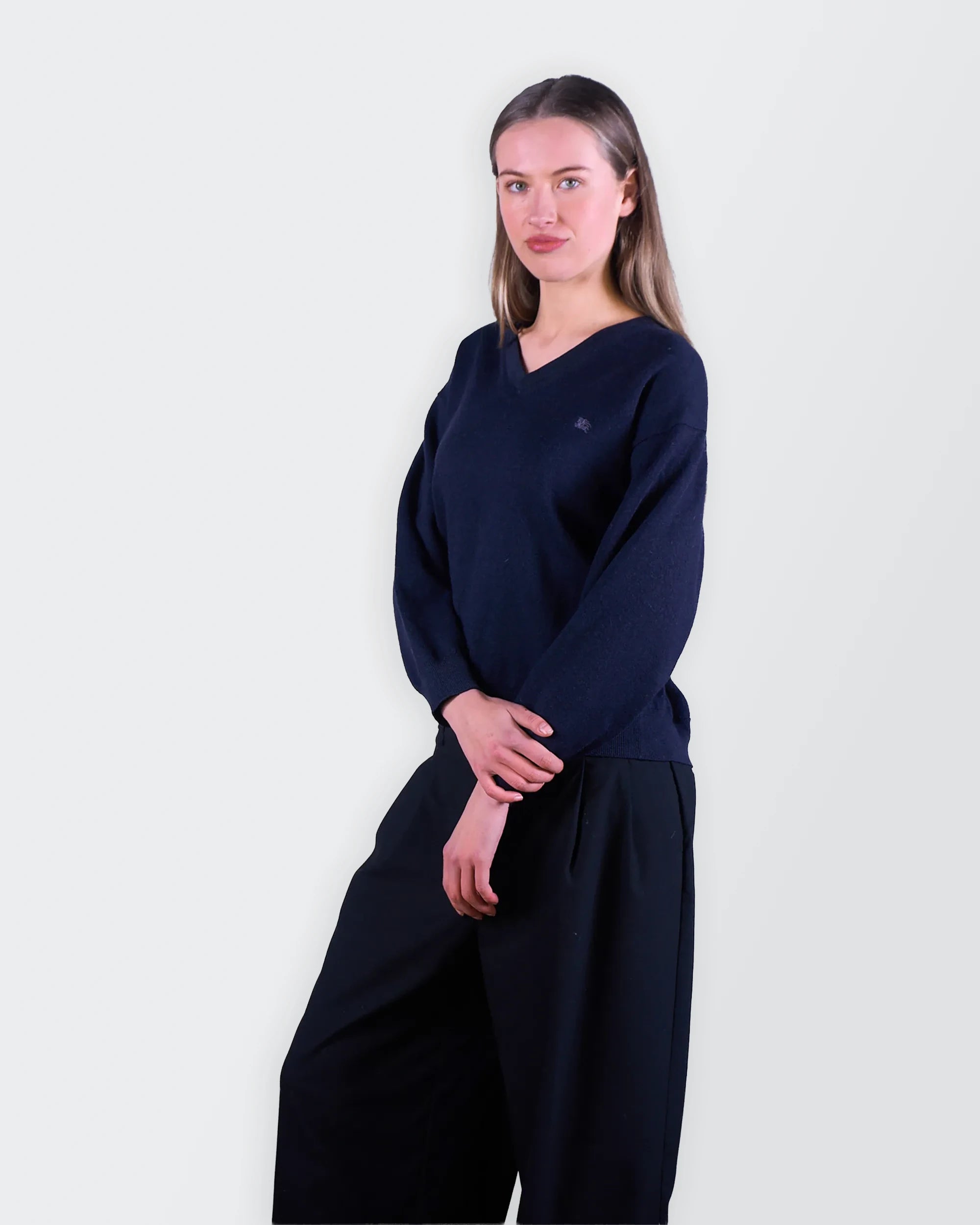 Burberry Navy V-neck Jumper - S