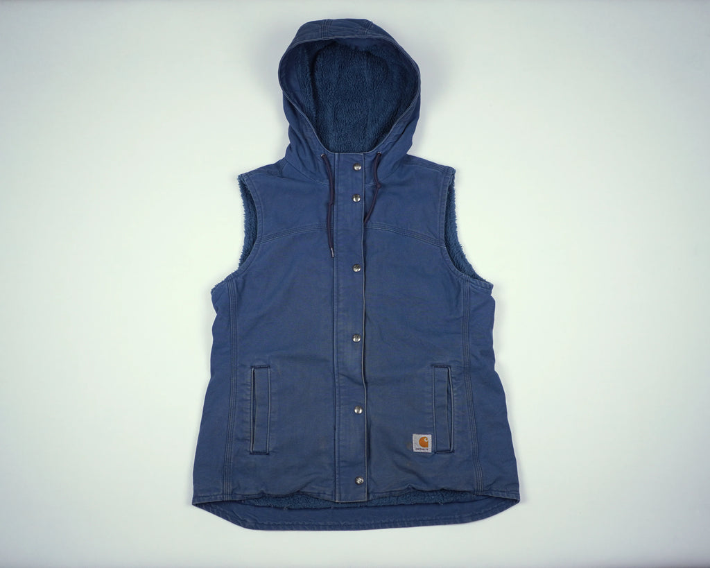 Carhartt Blue Hooded Vest S Cotton, Sherpa