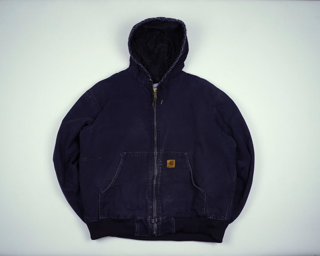 Carhartt Navy Hooded Work Jacket L Cotton