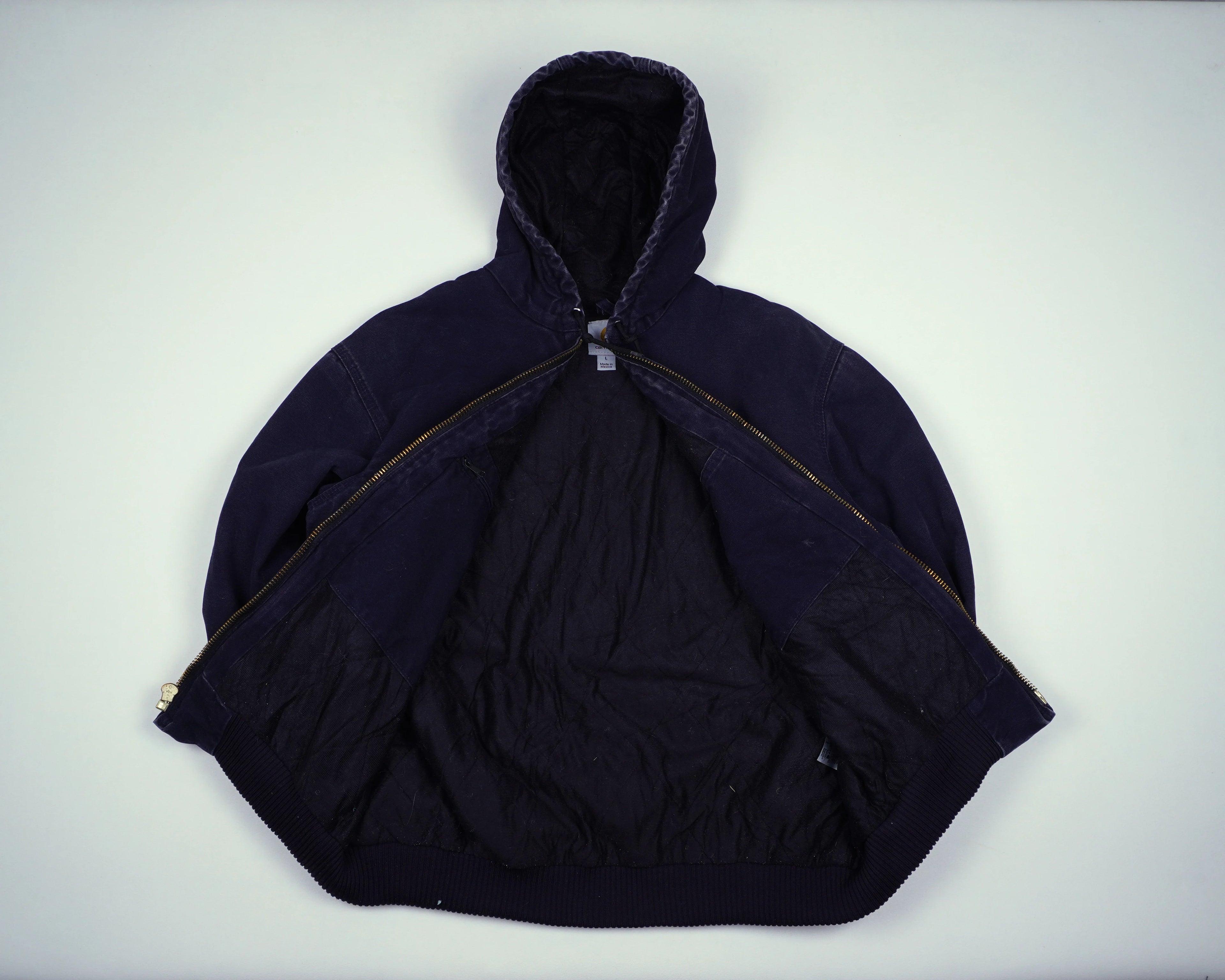 Carhartt Navy Hooded Work Jacket L Cotton