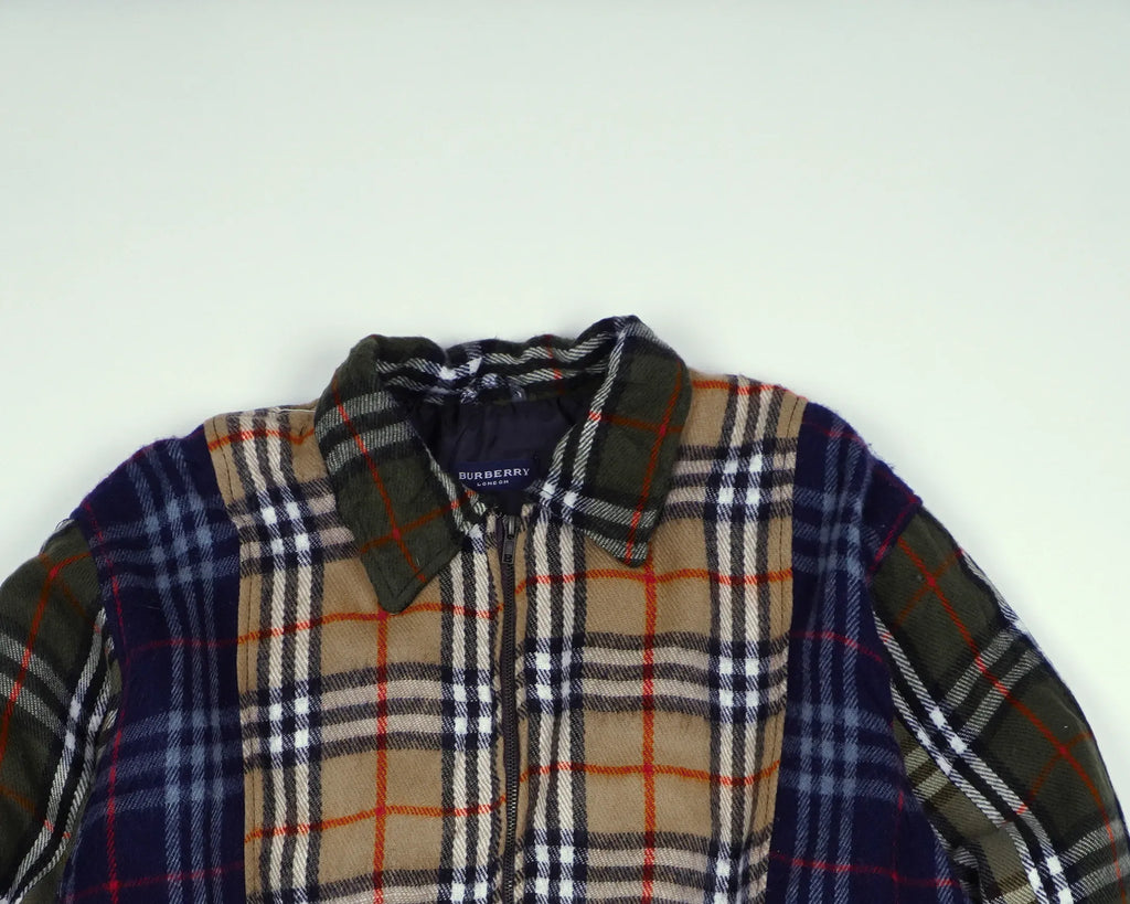 Reworked Burberry Brown Bomber Jacket S Wool, Polyester