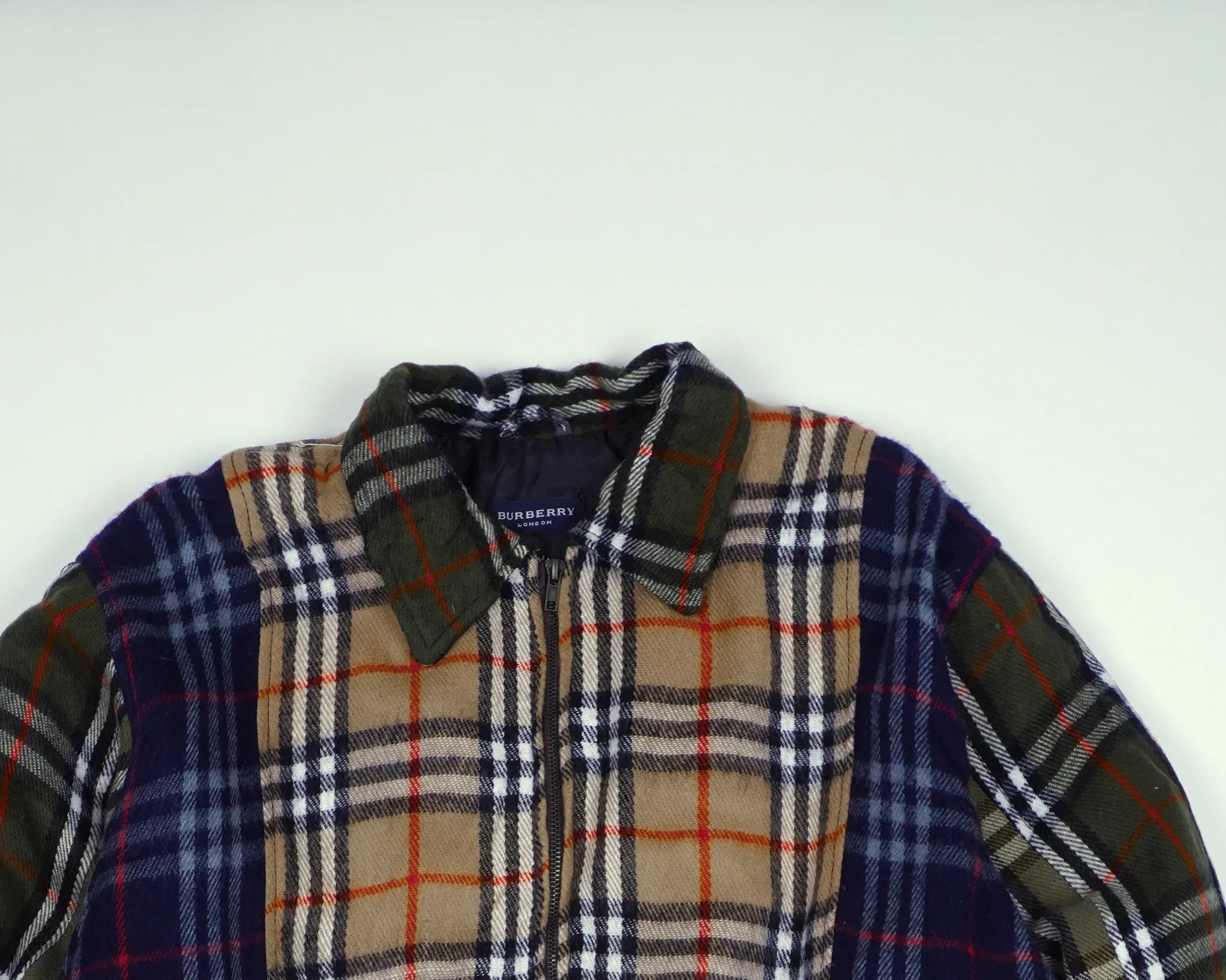 Reworked Burberry Brown Bomber Jacket S Wool, Polyester