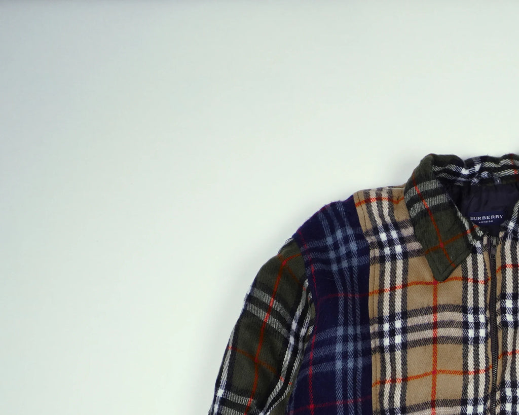 Reworked Burberry Brown Bomber Jacket S Wool, Polyester