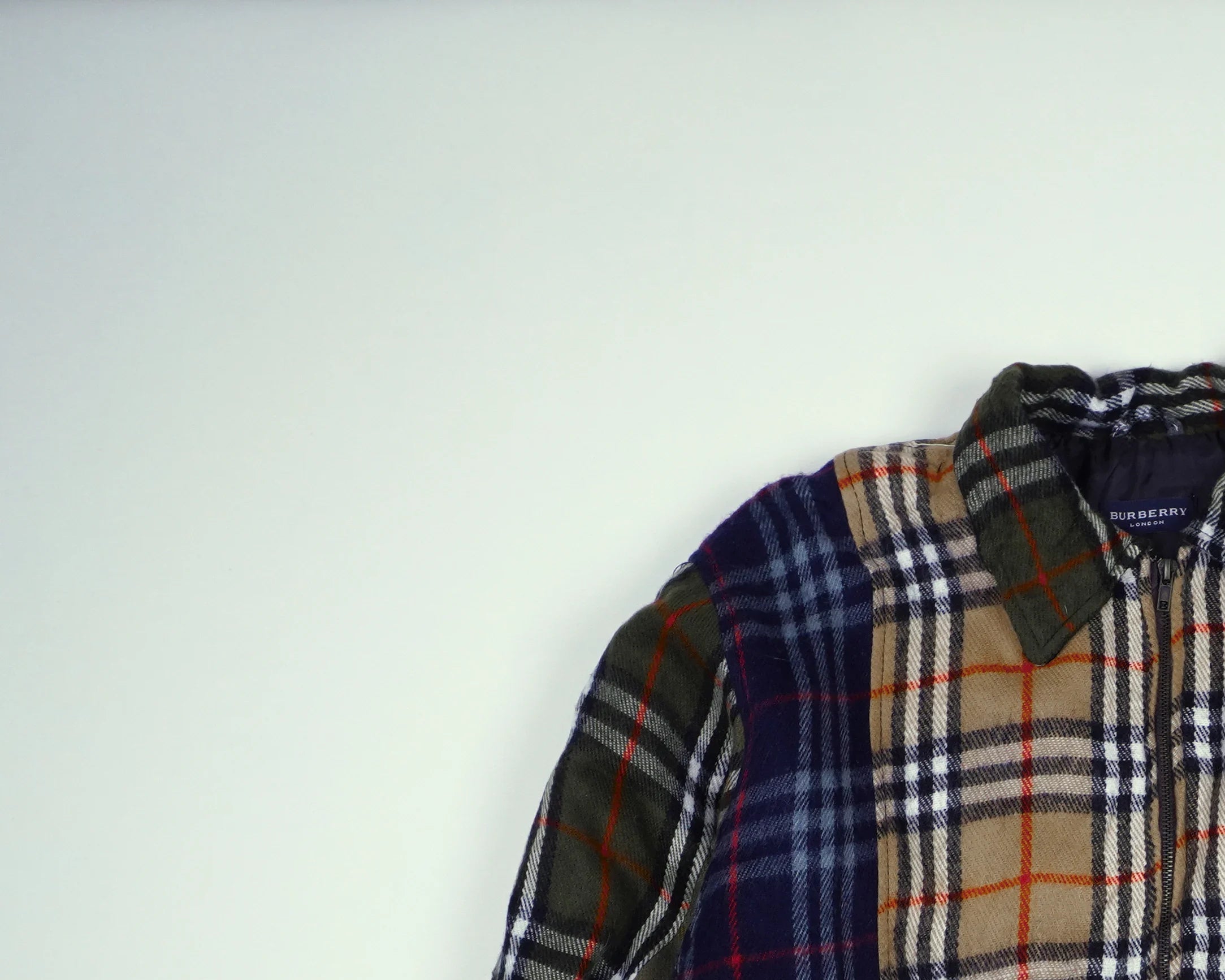 Reworked Burberry Brown Bomber Jacket S Wool, Polyester