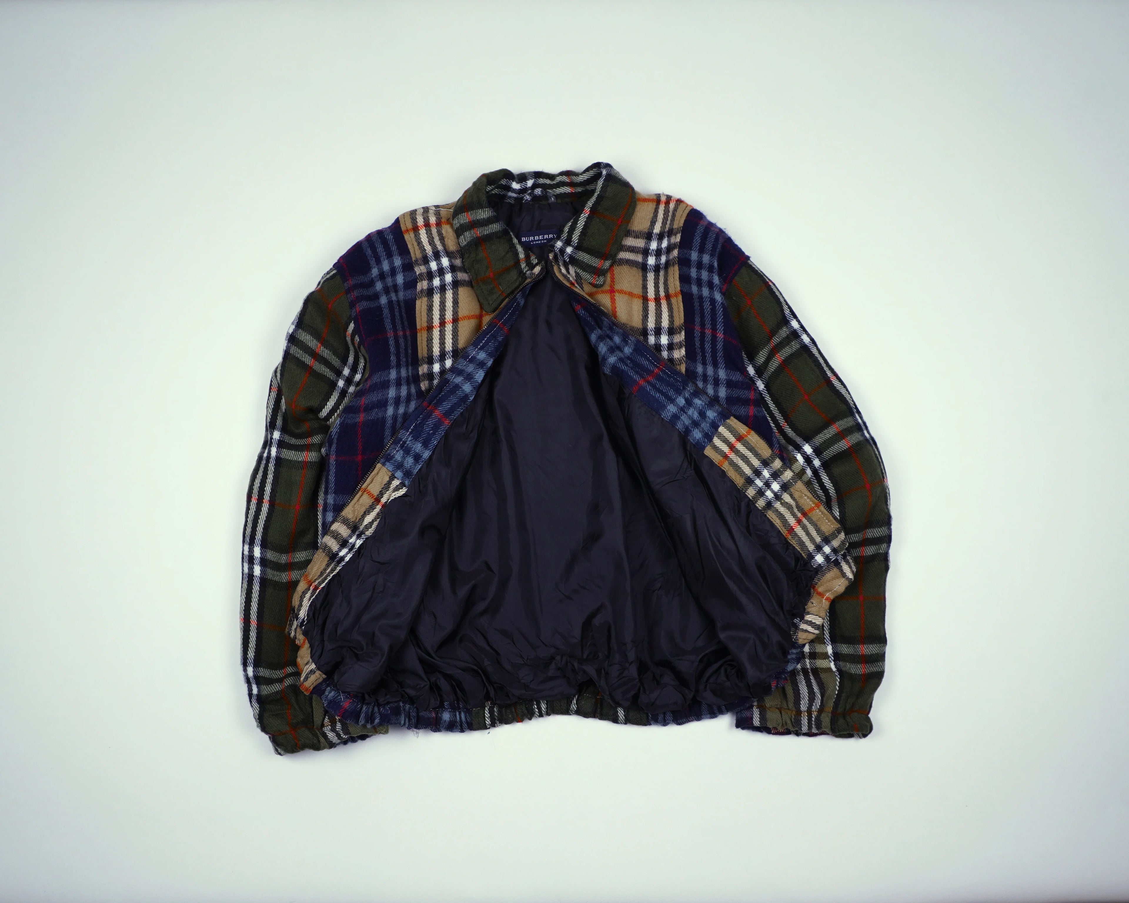 Reworked Burberry Brown Bomber Jacket S Wool, Polyester