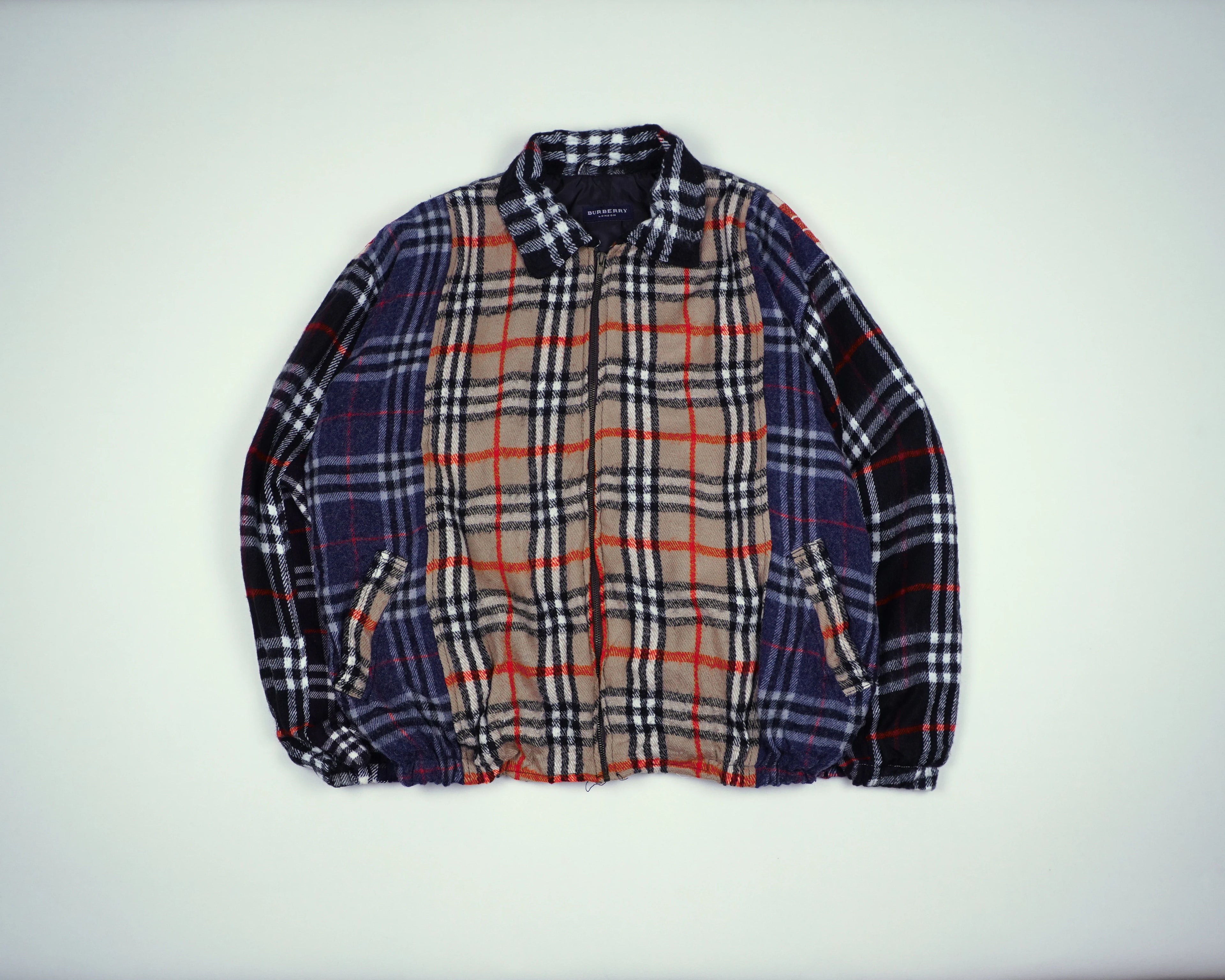 Reworked Burberry Navy Bomber Jacket S Wool, Polyester