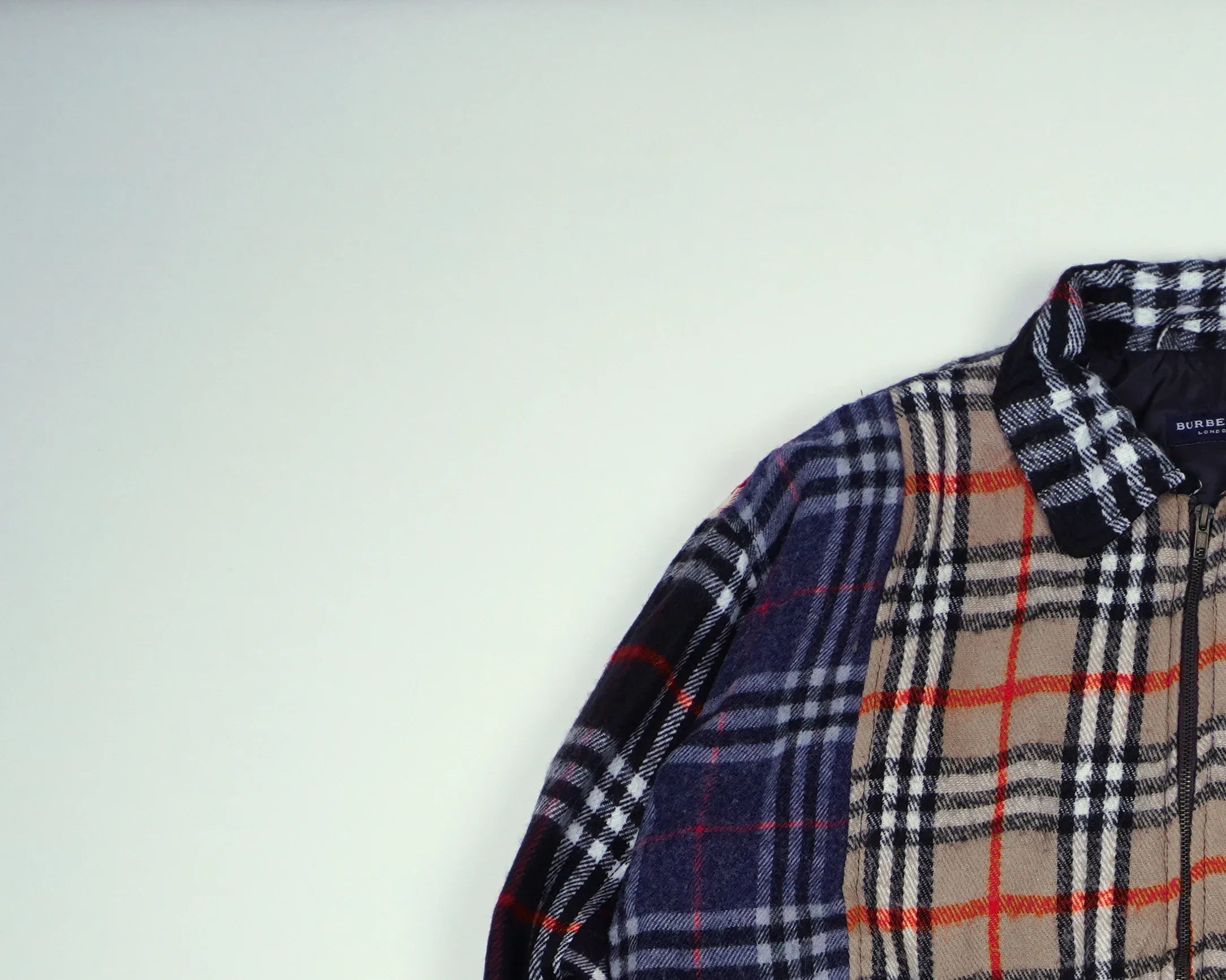 Reworked Burberry Navy Bomber Jacket S Wool, Polyester