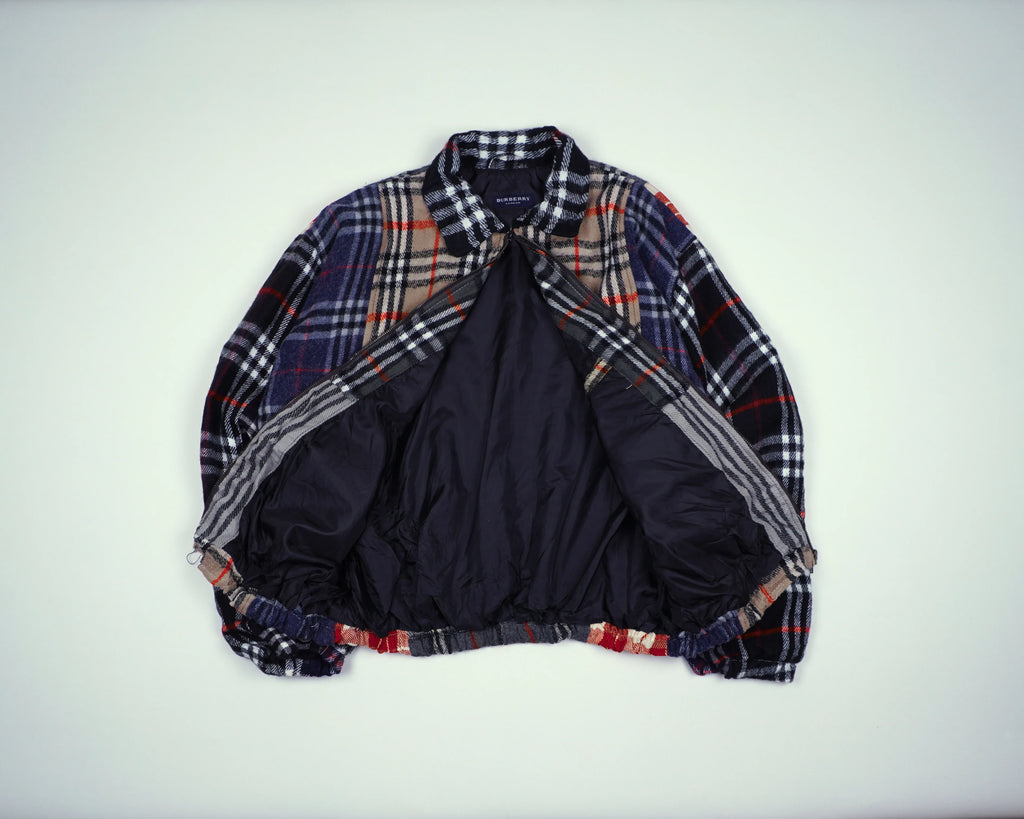 Reworked Burberry Navy Bomber Jacket S Wool, Polyester