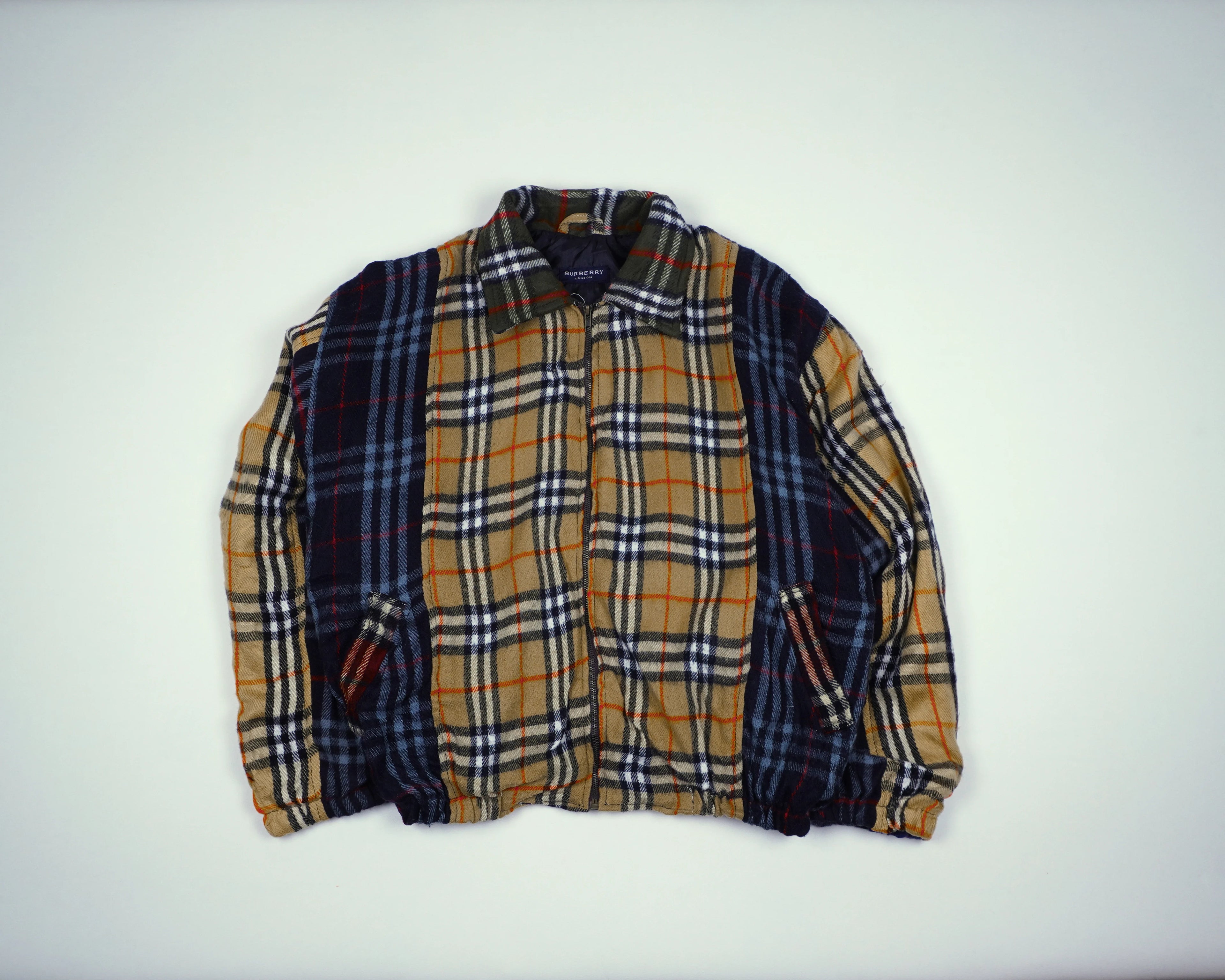 Reworked Burberry Beige Bomber Jacket S Wool, Polyester