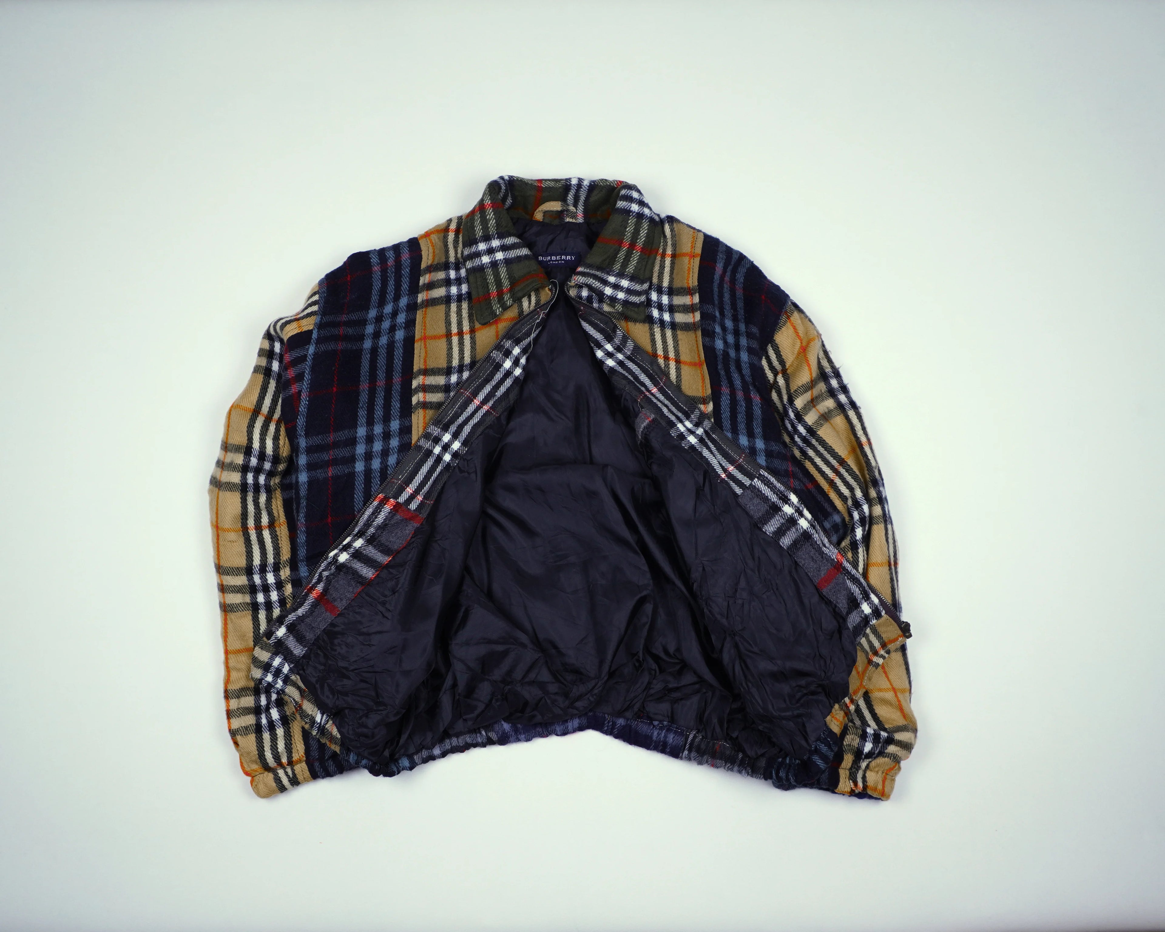 Reworked Burberry Beige Bomber Jacket S Wool, Polyester