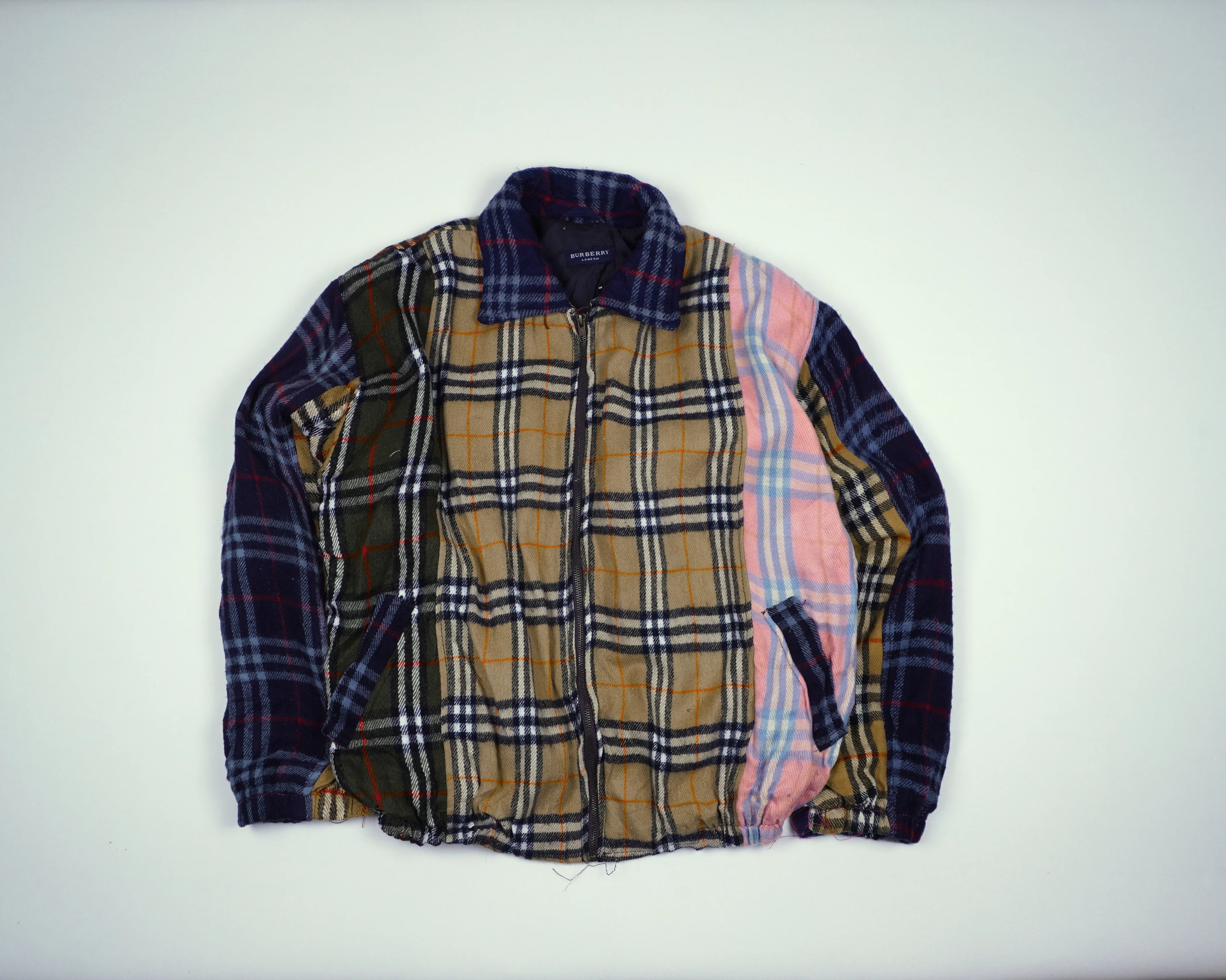 Reworked Burberry Brown Bomber Jacket M Wool, Polyester