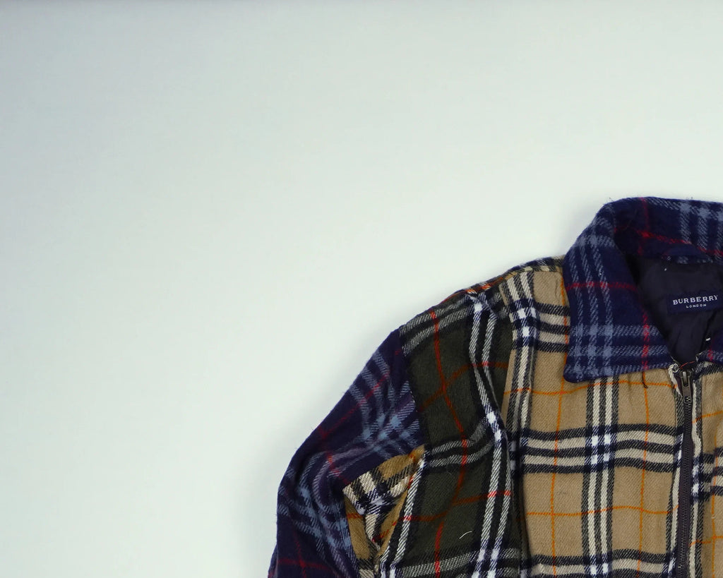 Reworked Burberry Brown Bomber Jacket M Wool, Polyester