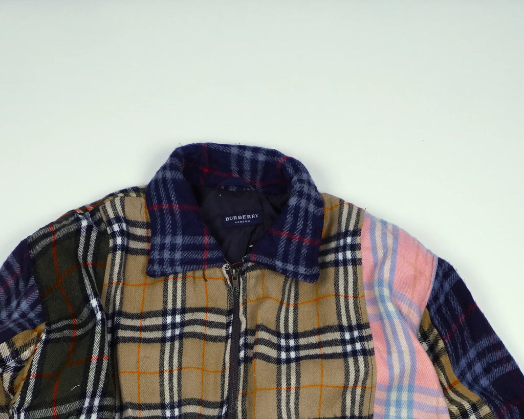 Reworked Burberry Brown Bomber Jacket M Wool, Polyester