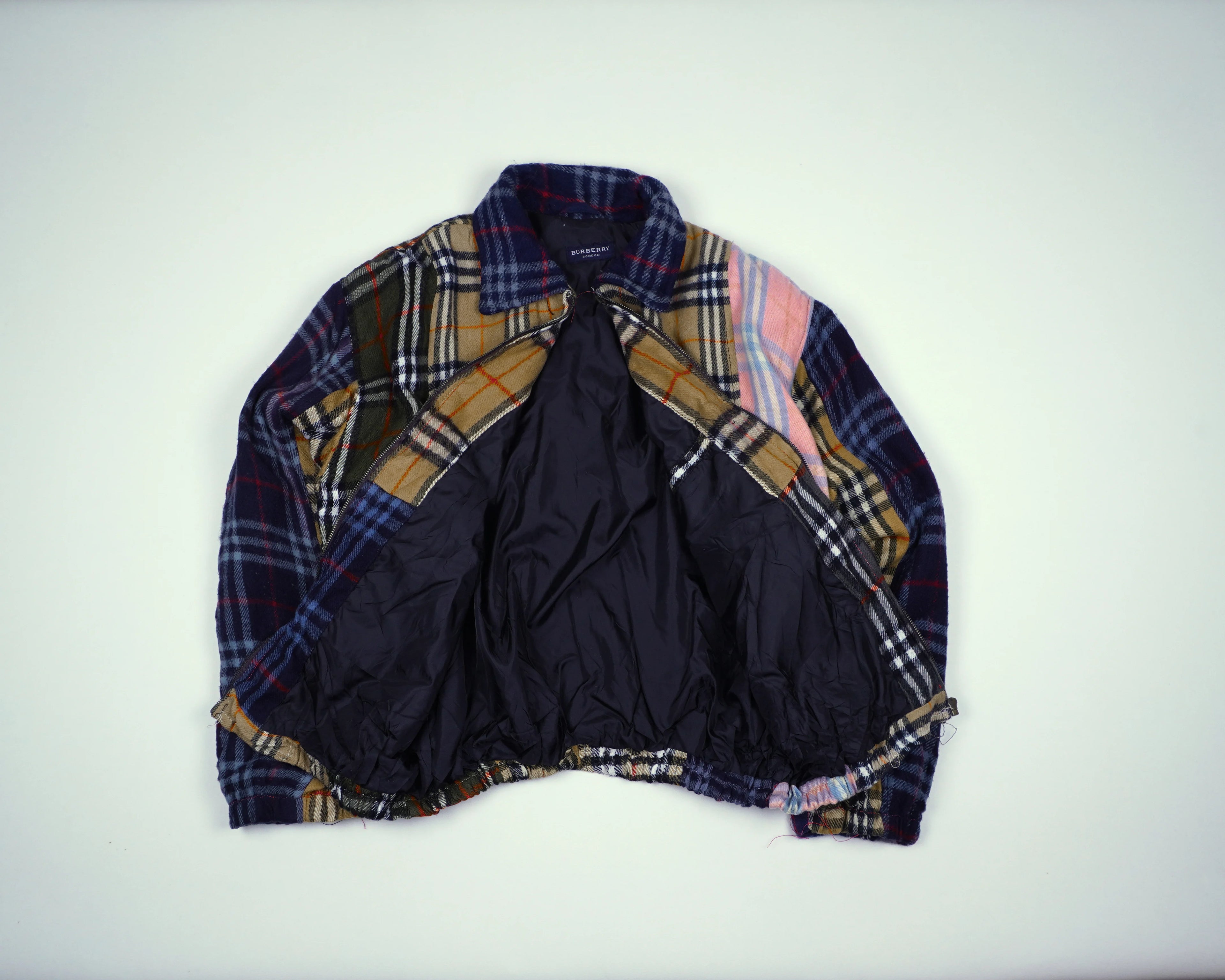 Reworked Burberry Brown Bomber Jacket M Wool, Polyester