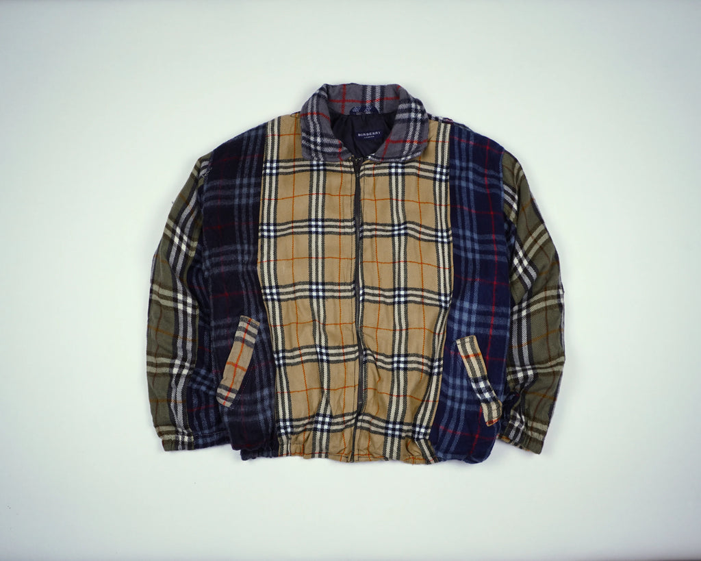 Reworked Burberry Brown Bomber Jacket M Wool, Polyester