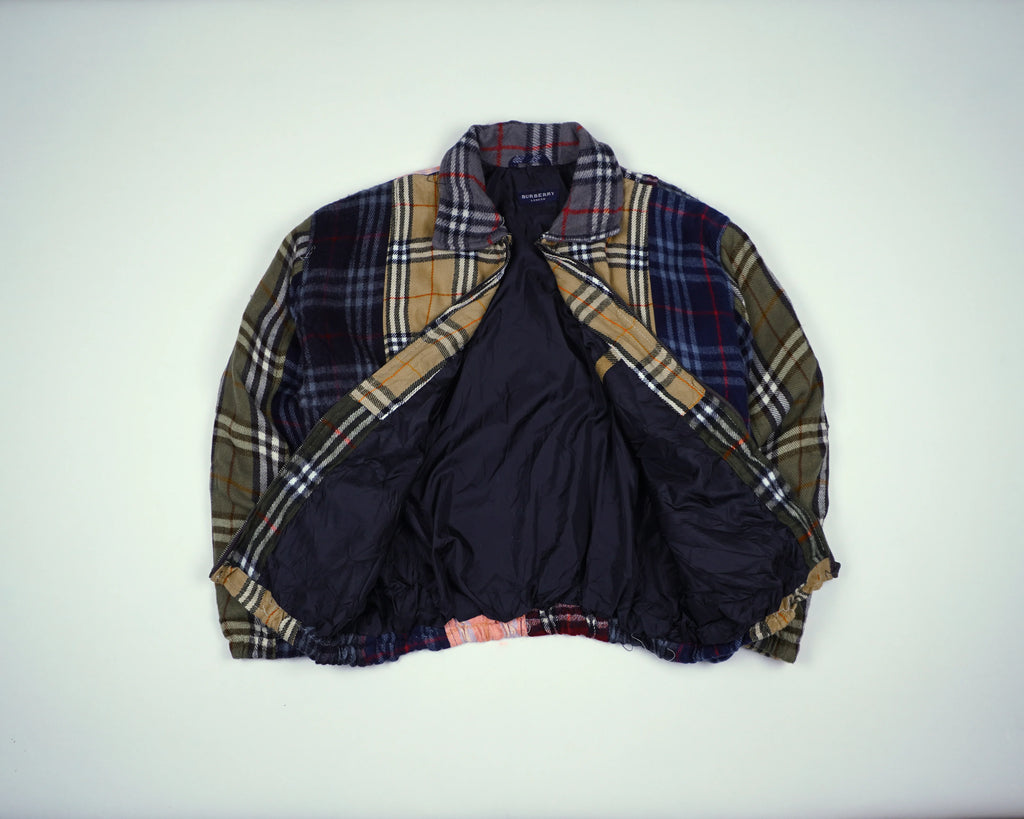 Reworked Burberry Brown Bomber Jacket M Wool, Polyester