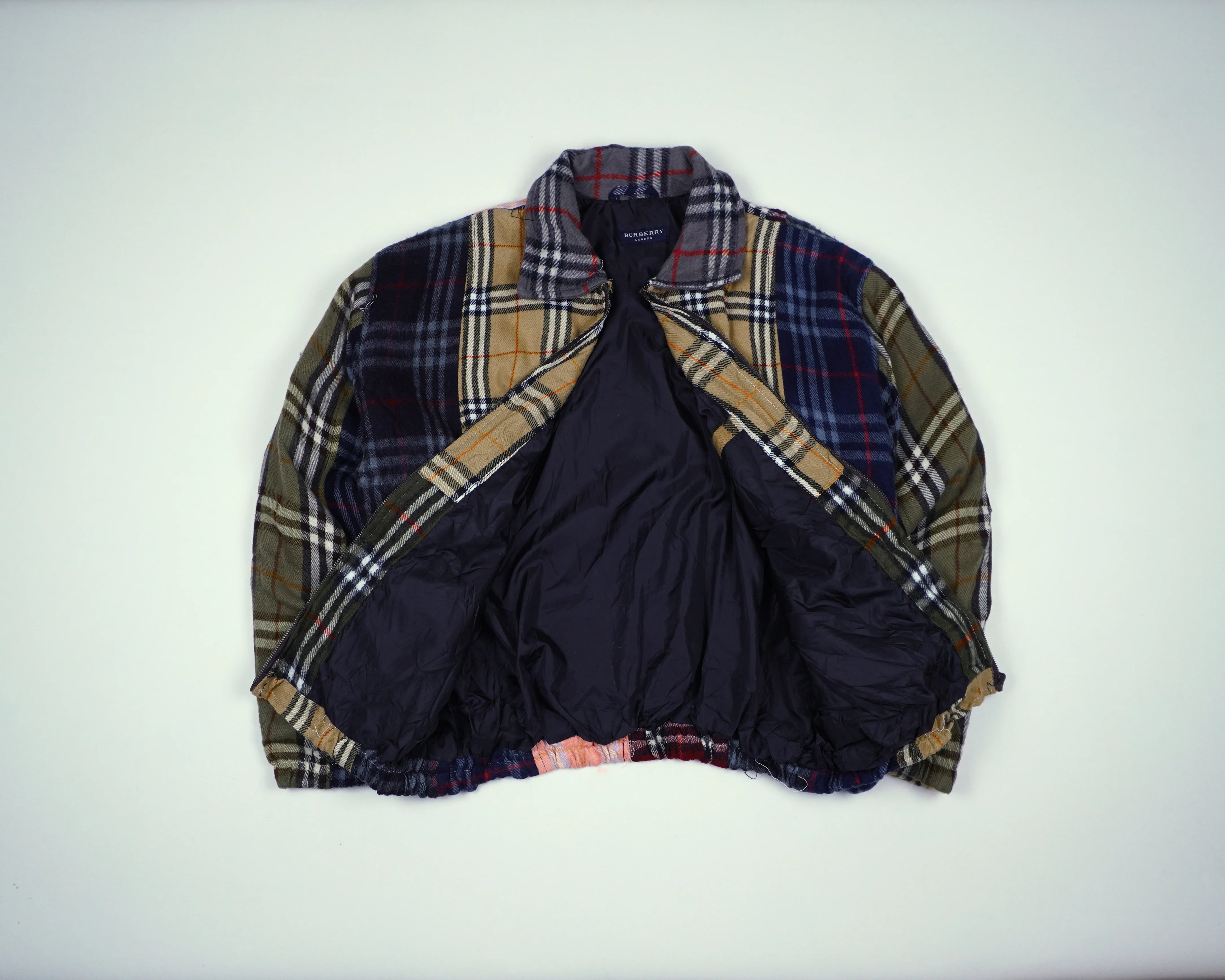 Reworked Burberry Brown Bomber Jacket M Wool, Polyester