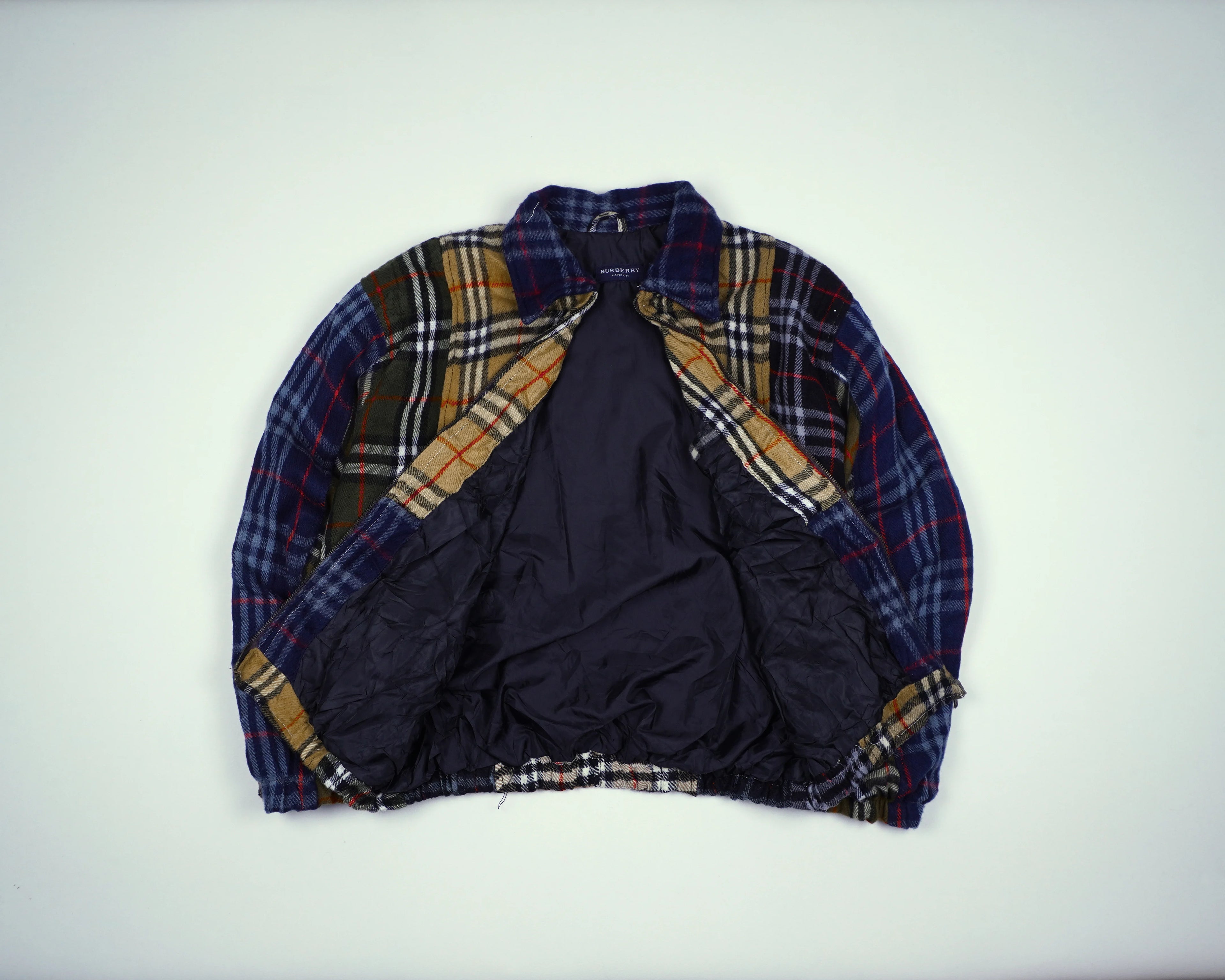 Reworked Burberry Navy Bomber Jacket S Wool, Polyester