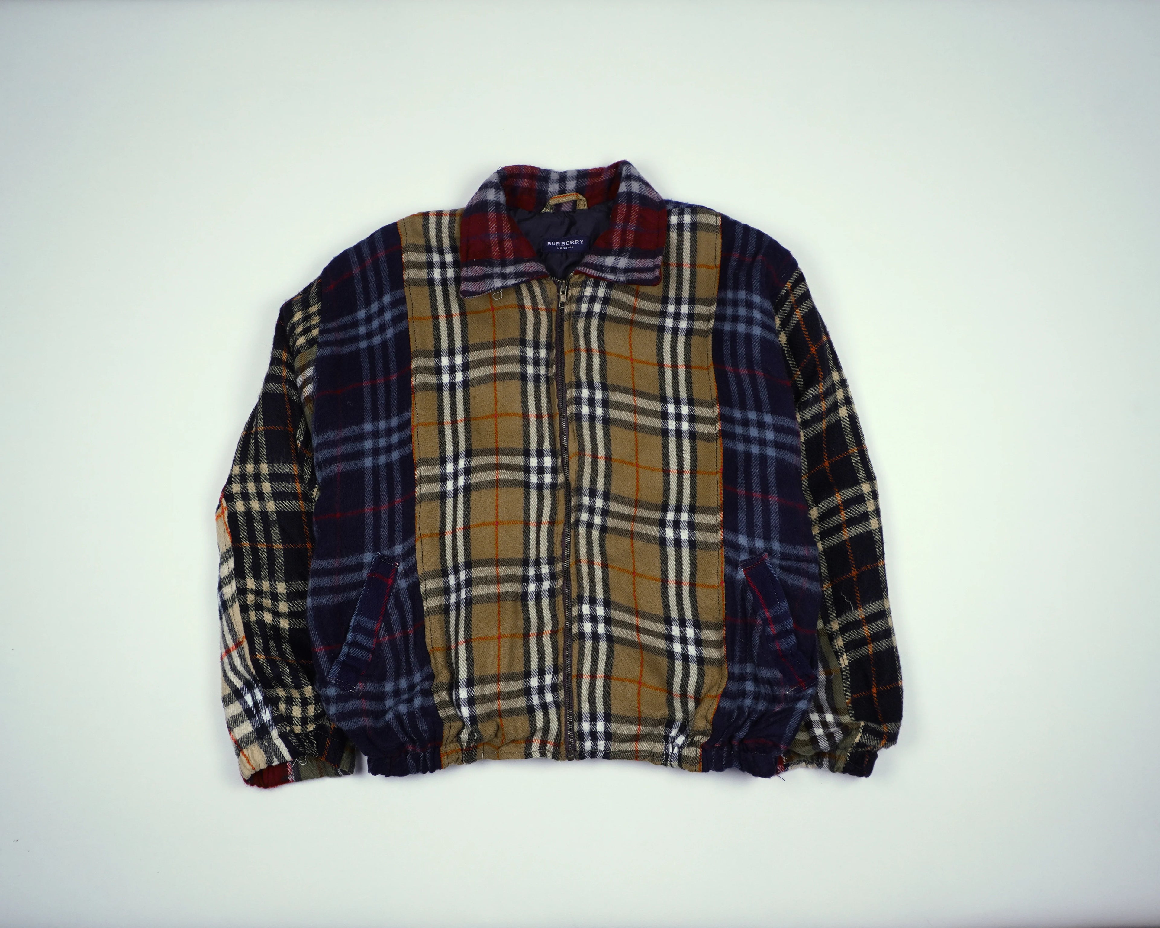 Reworked Burberry Navy Bomber Jacket S Wool, Polyester
