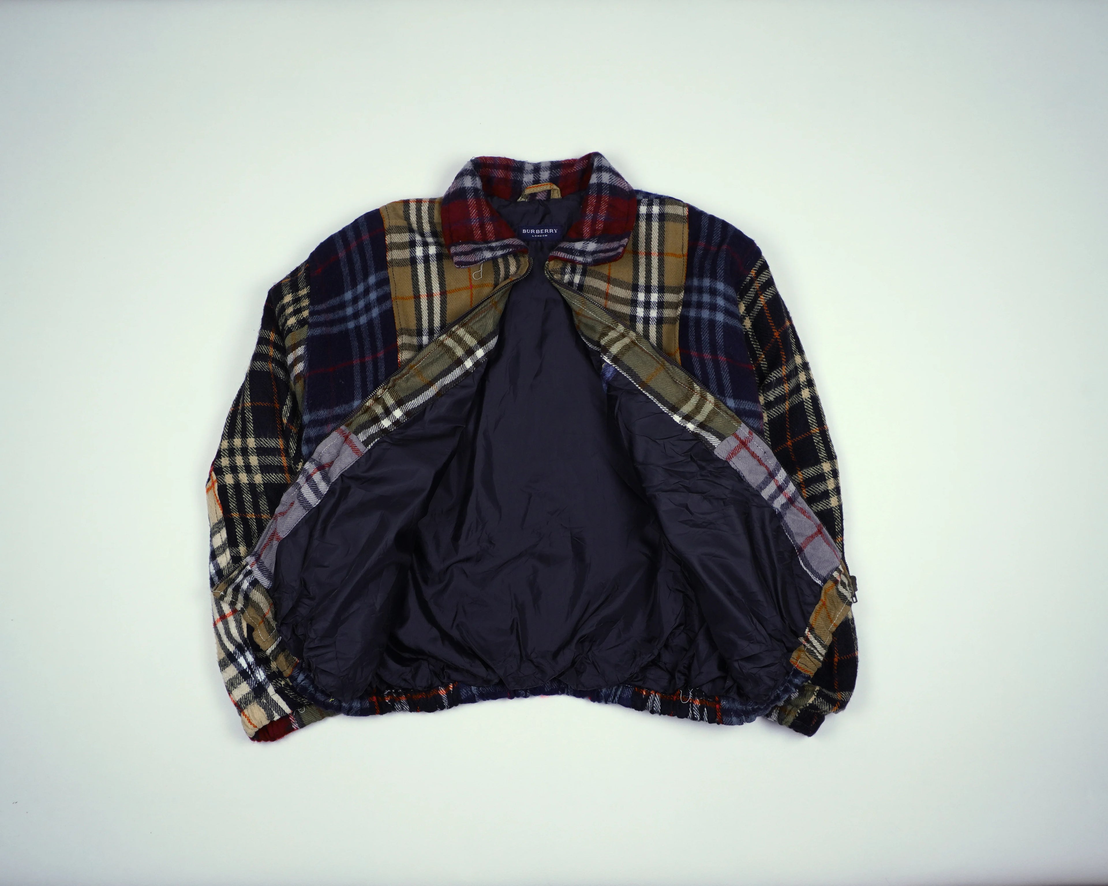 Reworked Burberry Navy Bomber Jacket S Wool, Polyester