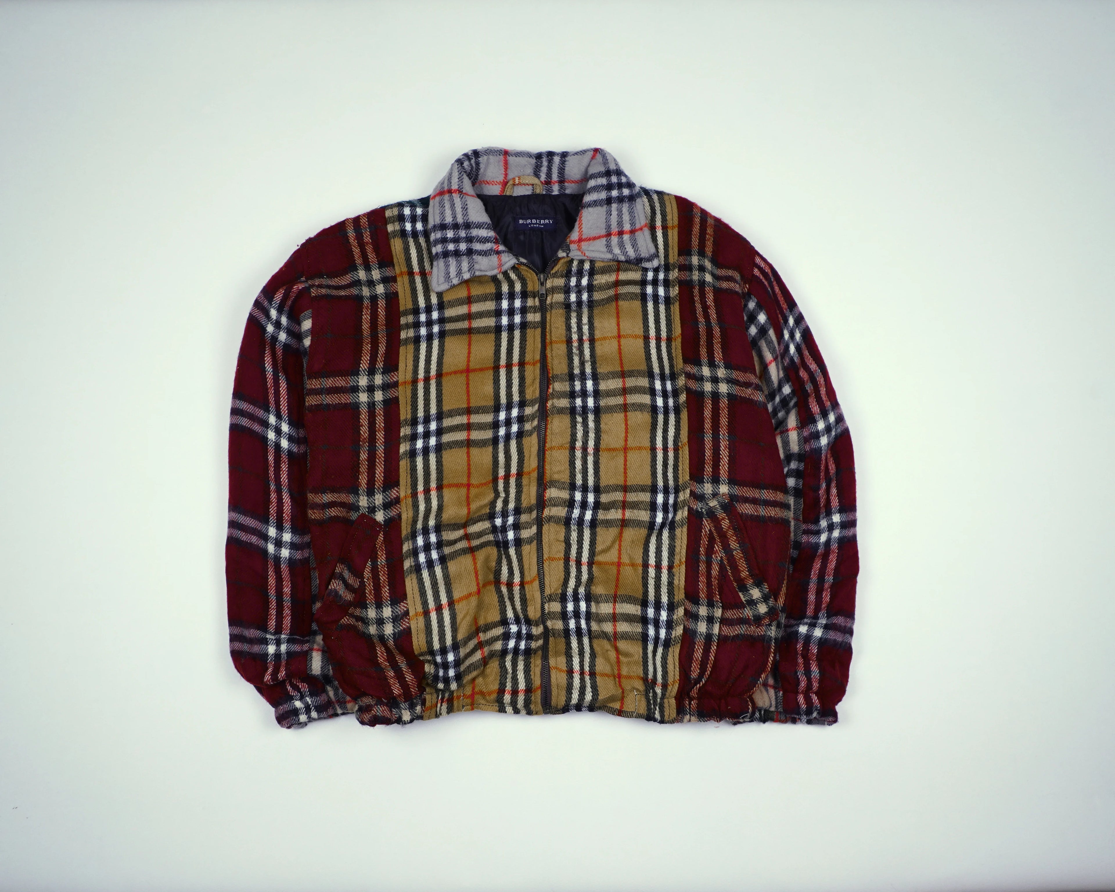 Reworked Burberry Red Bomber Jacket M Wool, Polyester
