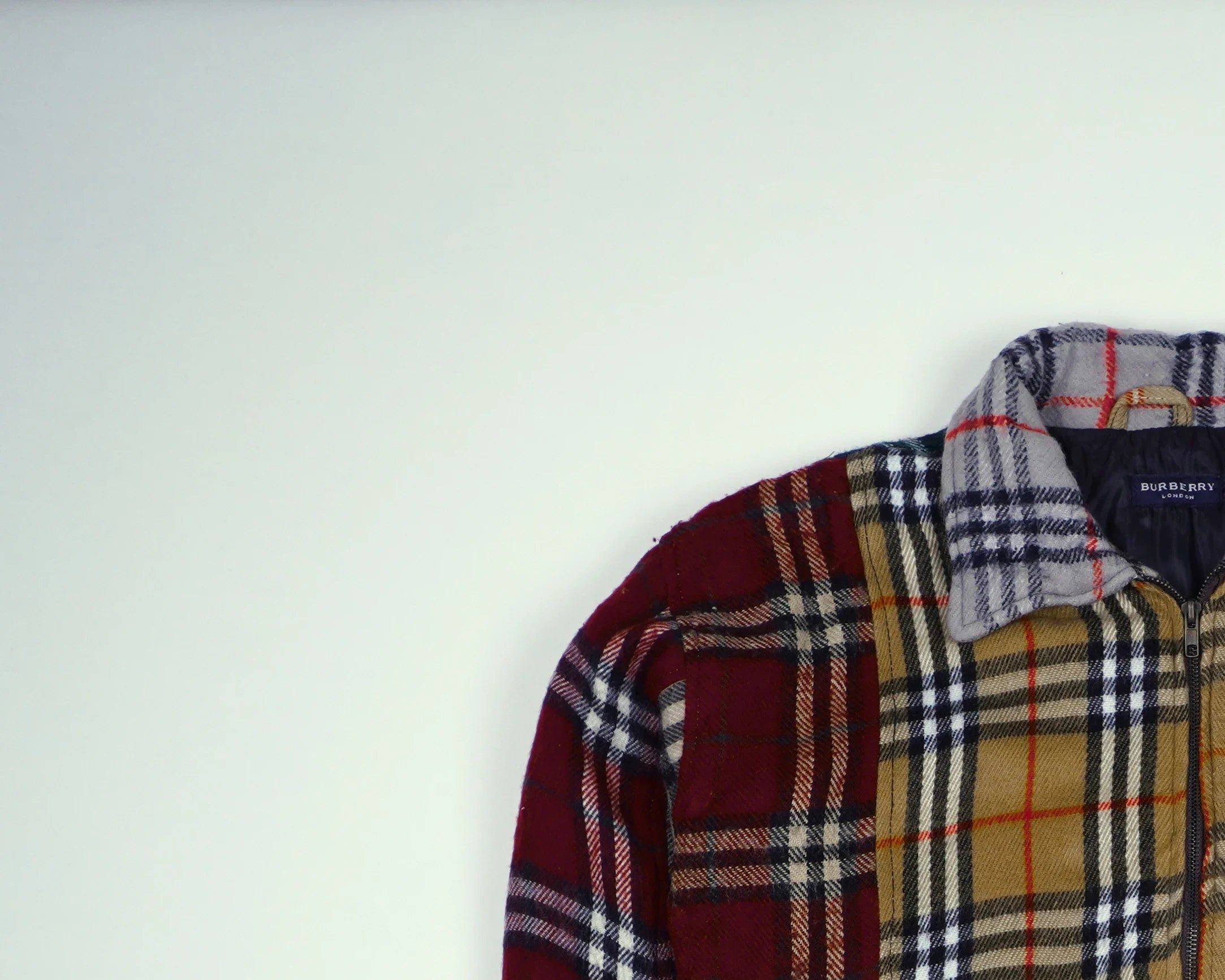 Reworked Burberry Red Bomber Jacket M Wool, Polyester