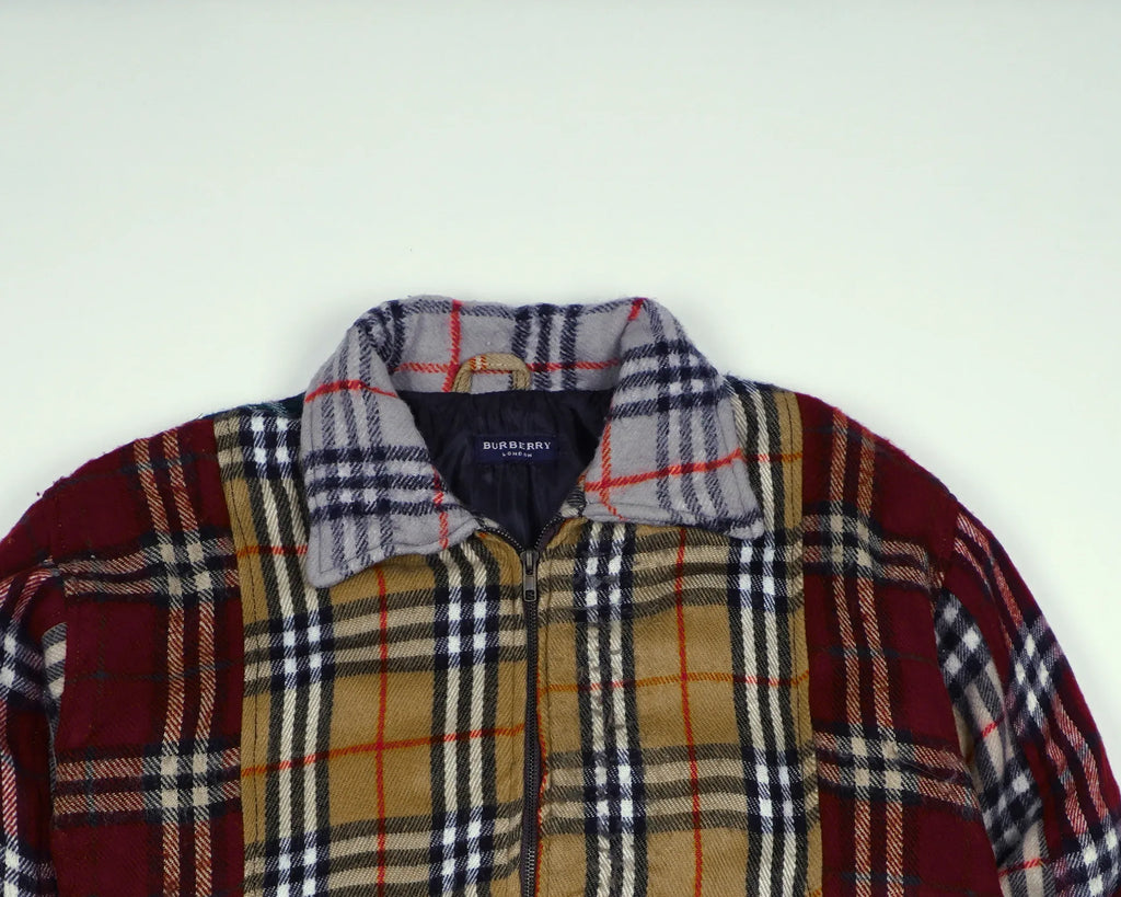 Reworked Burberry Red Bomber Jacket M Wool, Polyester