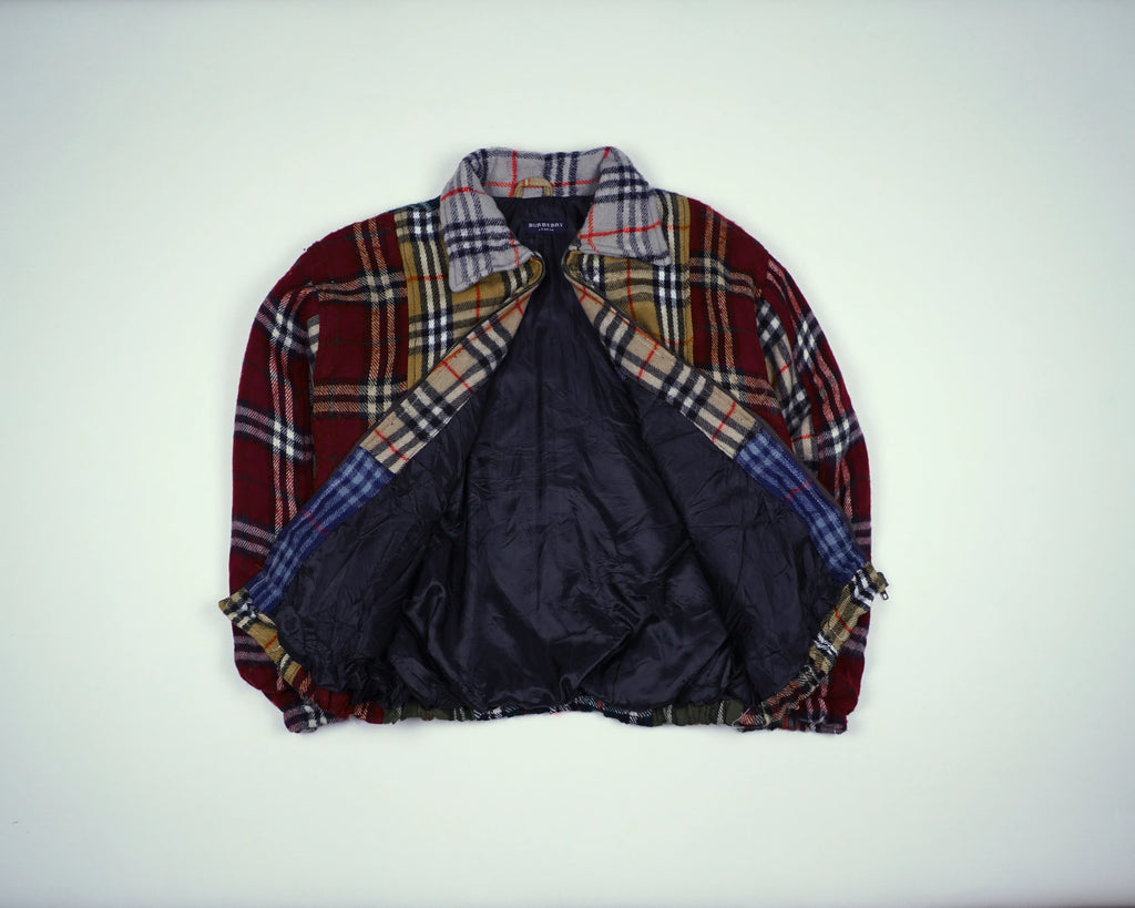 Reworked Burberry Red Bomber Jacket M Wool, Polyester