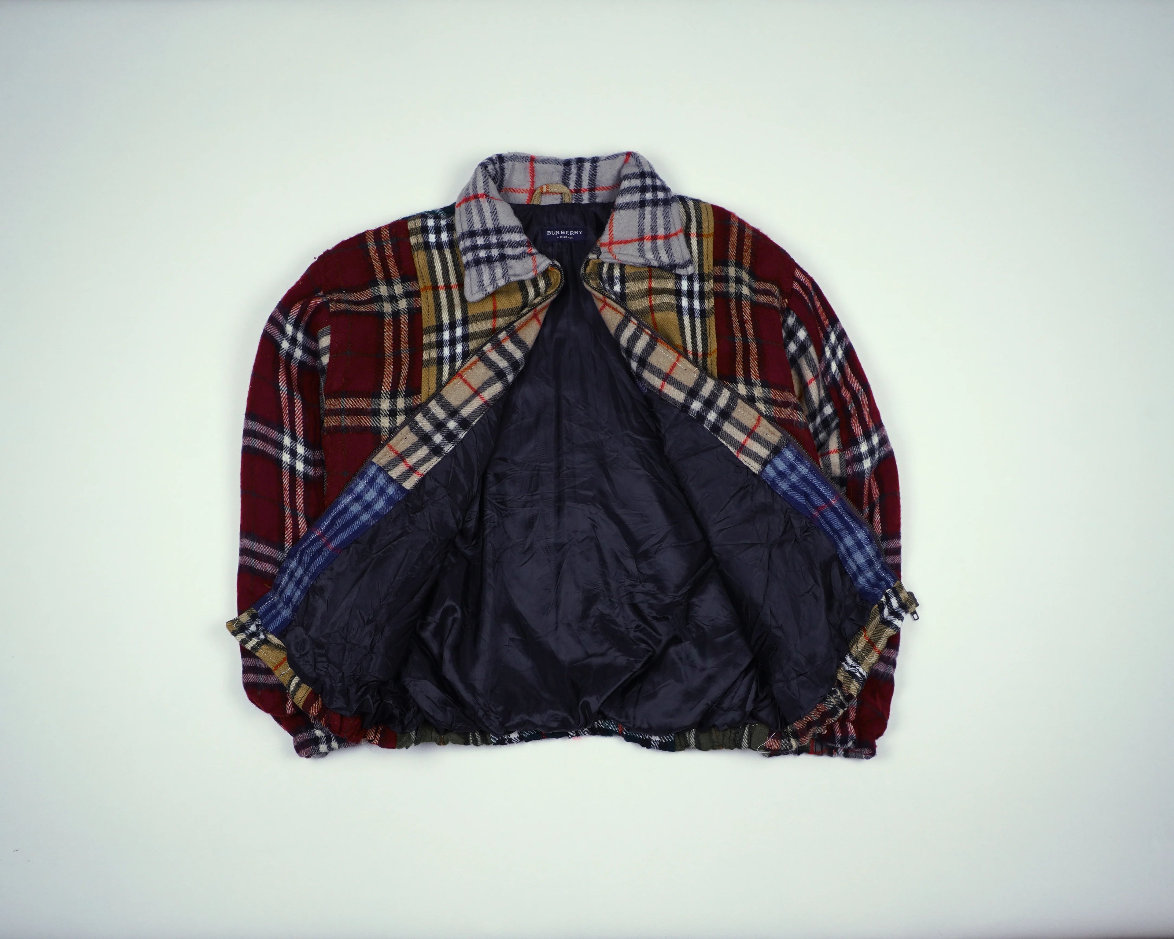 Reworked Burberry Red Bomber Jacket M Wool, Polyester