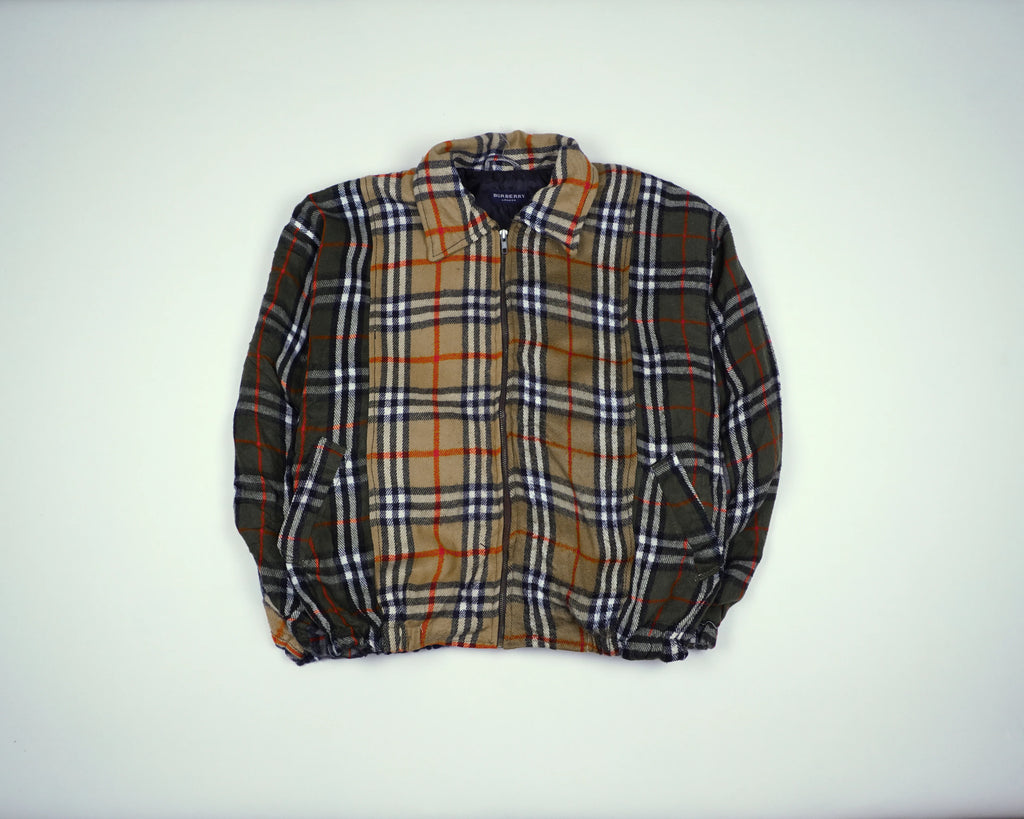 Reworked Burberry Brown Bomber Jacket M Wool, Polyester