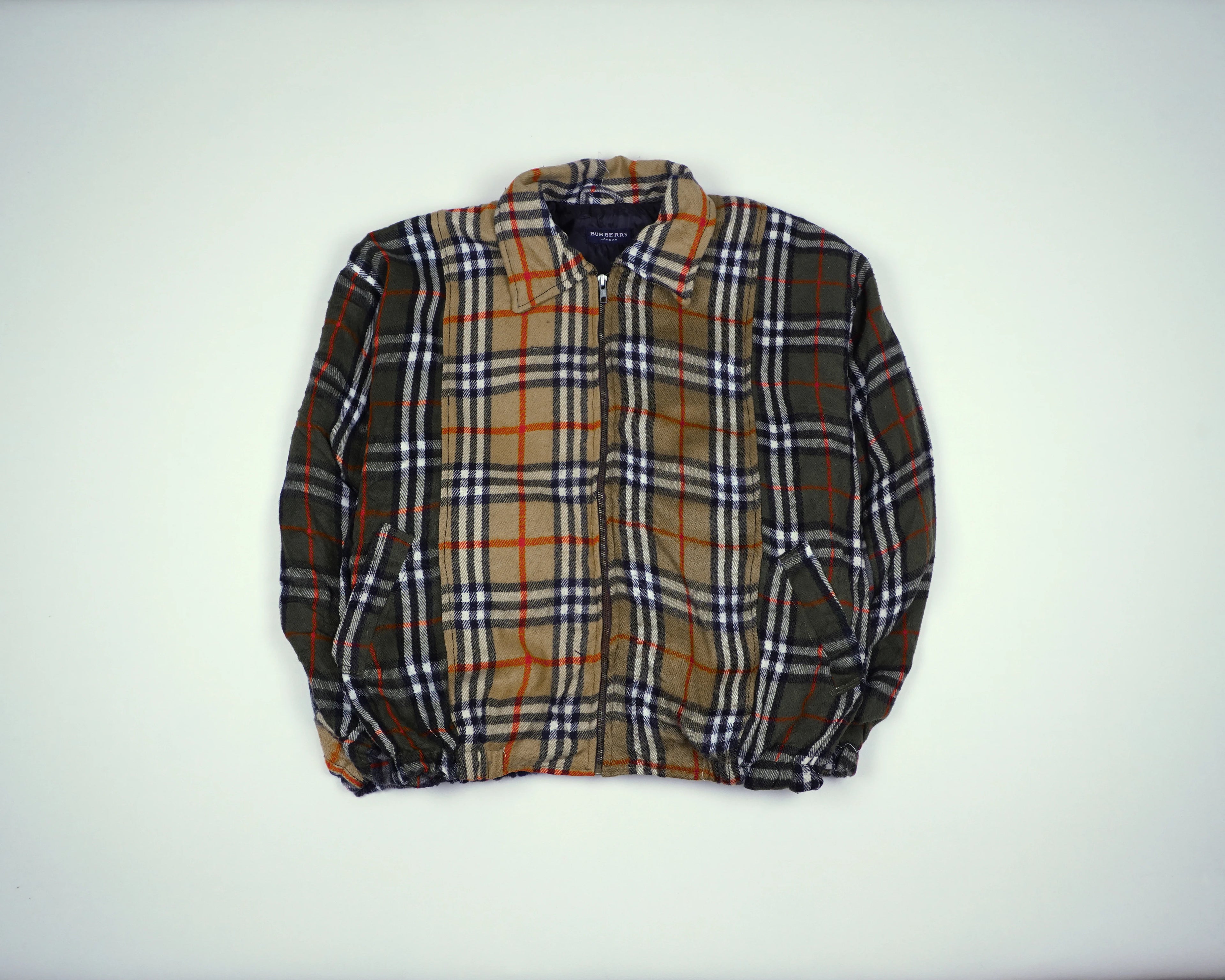 Reworked Burberry Brown Bomber Jacket M Wool, Polyester