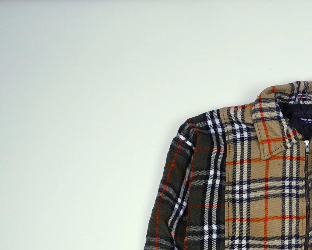 Reworked Burberry Brown Bomber Jacket M Wool, Polyester