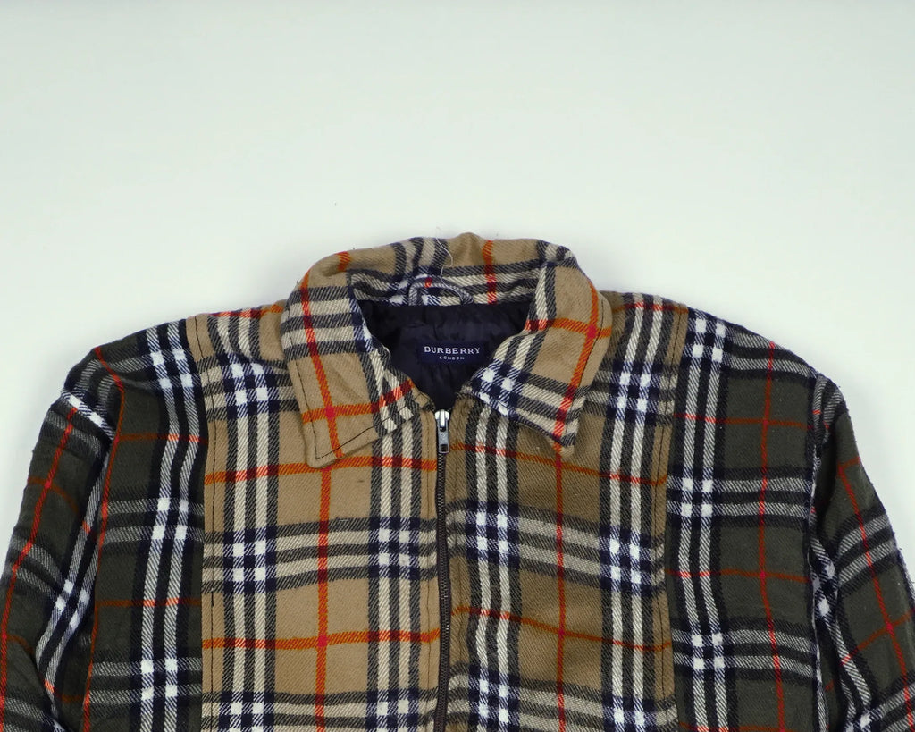 Reworked Burberry Brown Bomber Jacket M Wool, Polyester