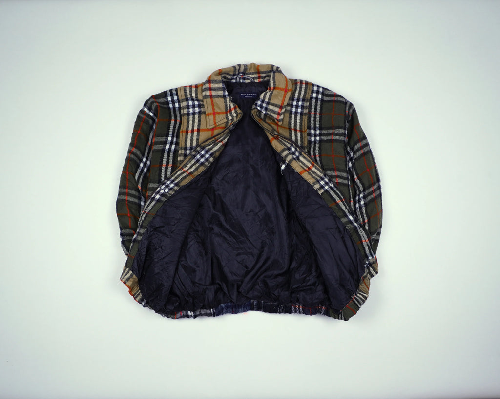 Reworked Burberry Brown Bomber Jacket M Wool, Polyester