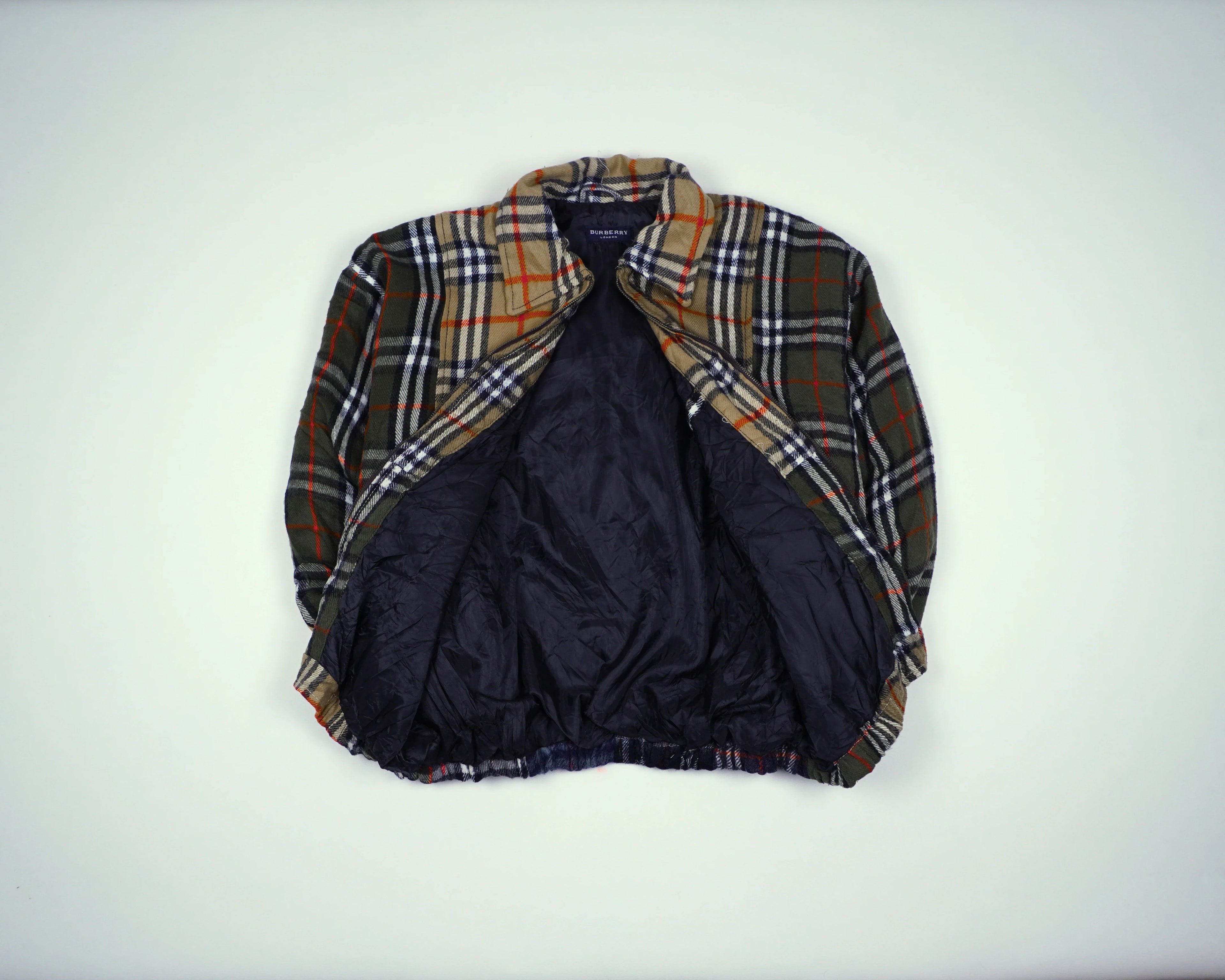 Reworked Burberry Brown Bomber Jacket M Wool, Polyester