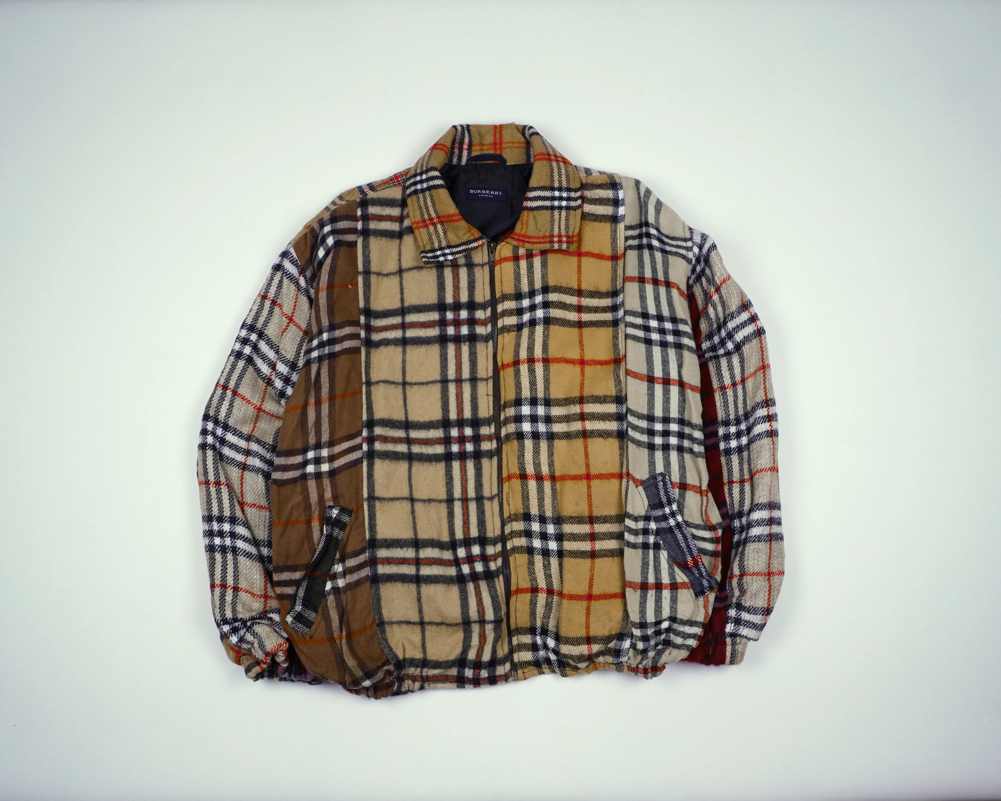 Reworked Burberry Brown Bomber Jacket L Wool, Polyester