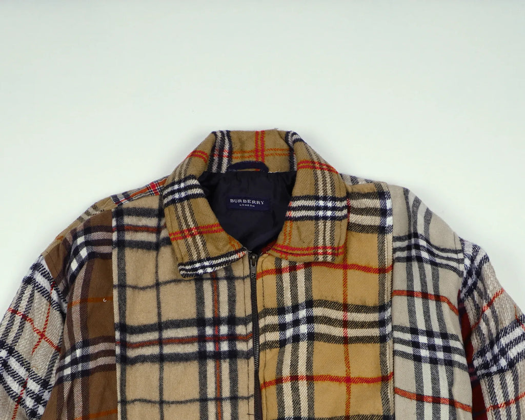 Reworked Burberry Brown Bomber Jacket L Wool, Polyester