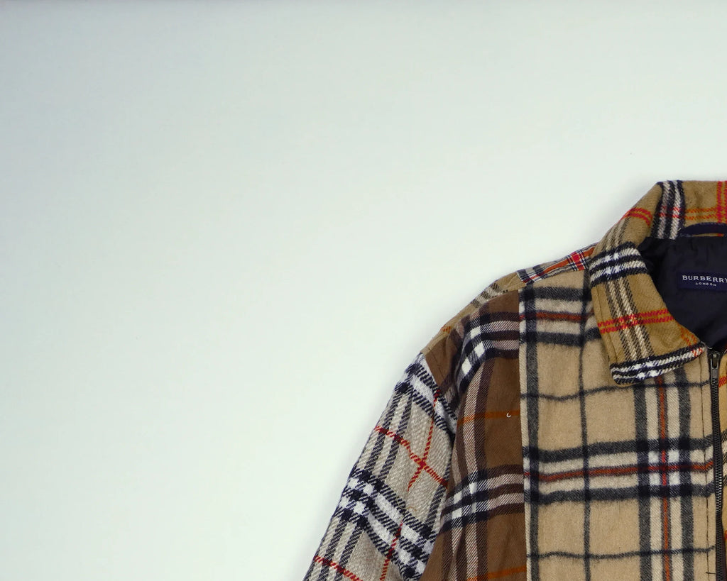 Reworked Burberry Brown Bomber Jacket L Wool, Polyester