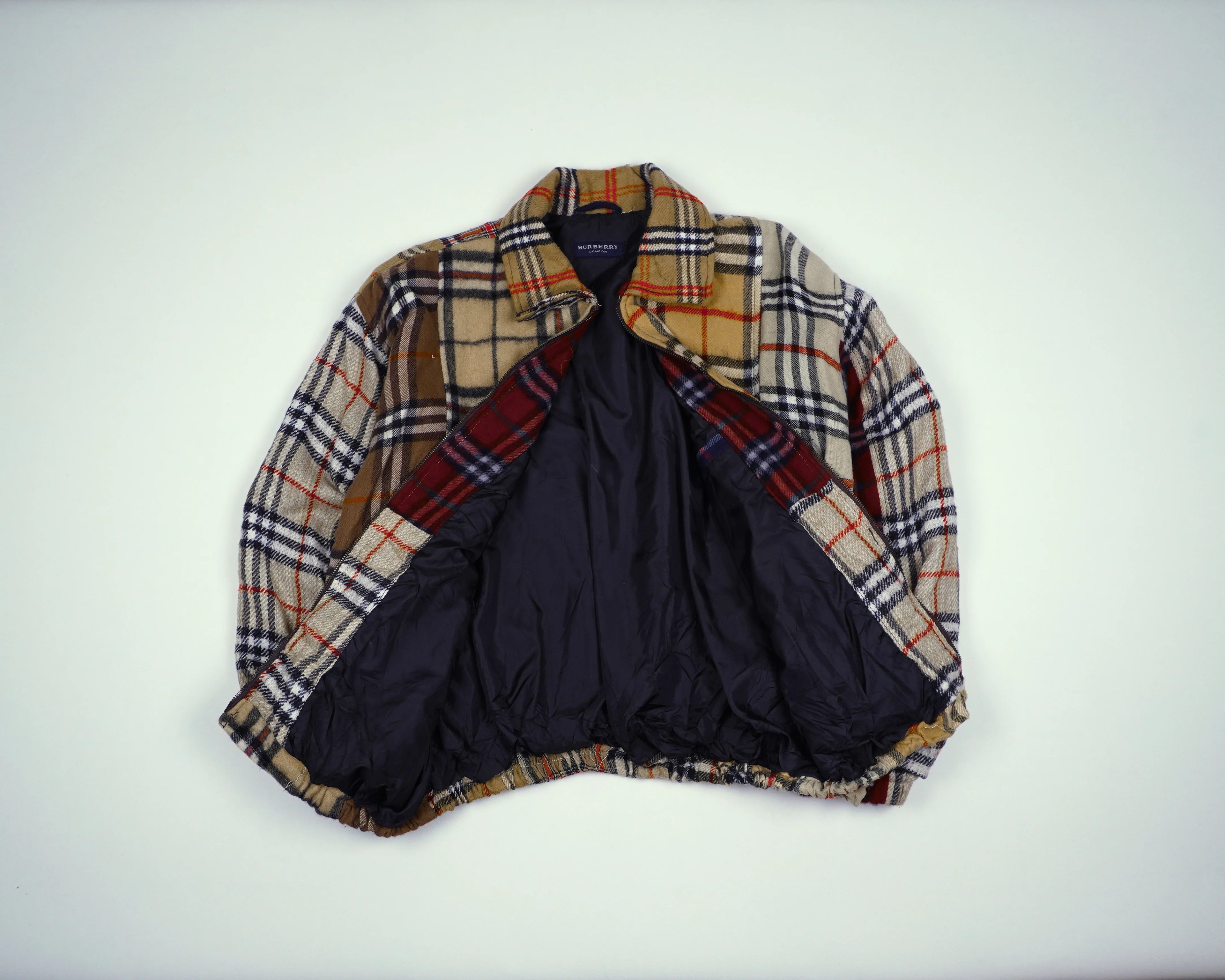 Reworked Burberry Brown Bomber Jacket L Wool, Polyester