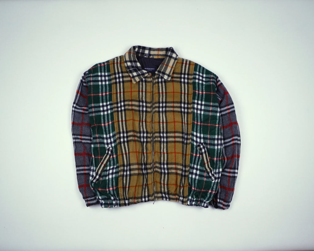 Reworked Burberry Green Bomber Jacket S Wool, Polyester