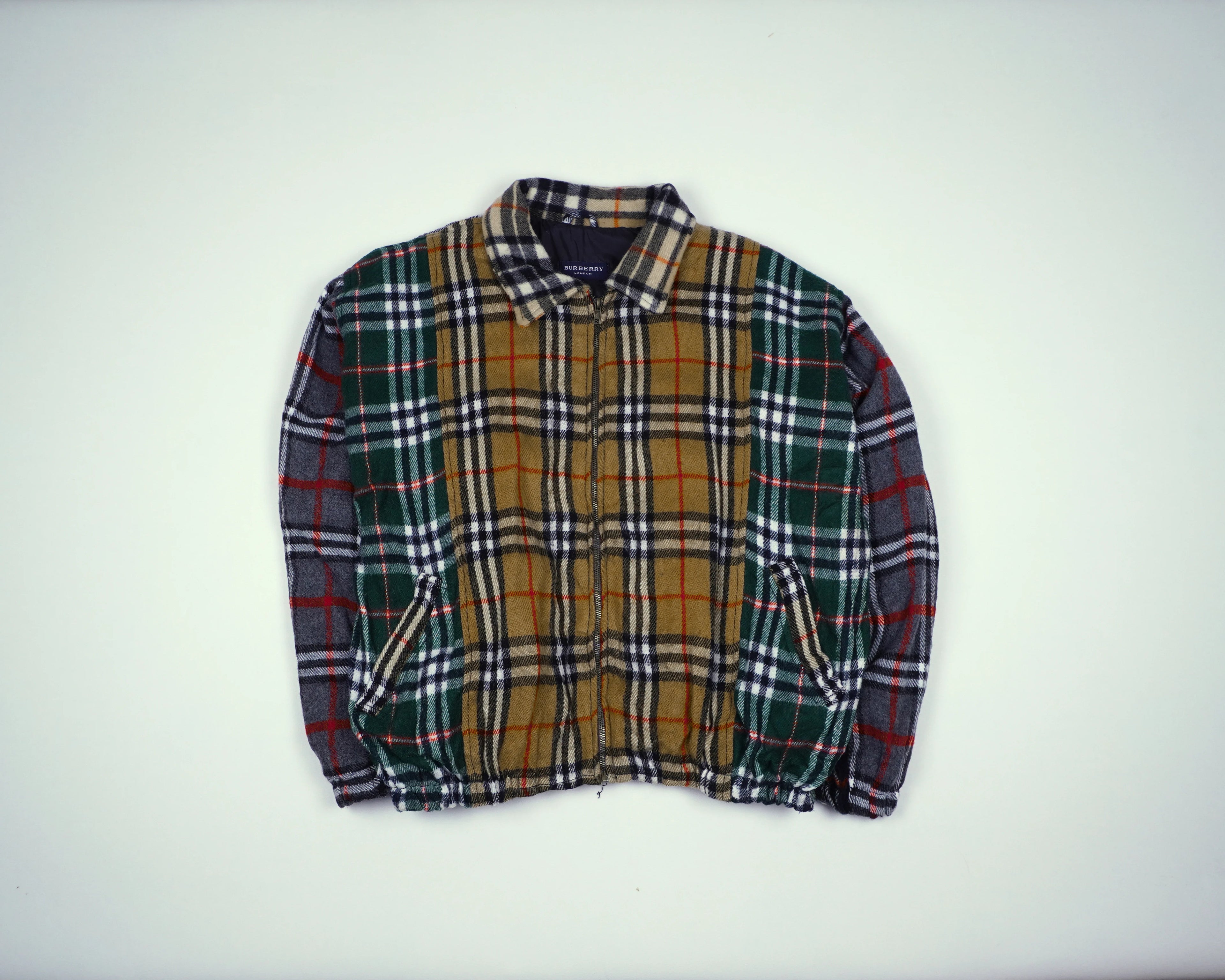 Reworked Burberry Green Bomber Jacket S Wool, Polyester