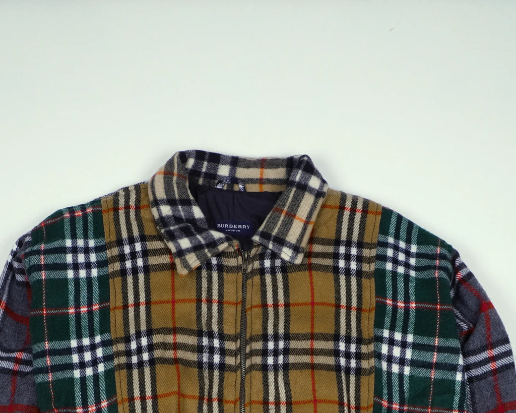 Reworked Burberry Green Bomber Jacket S Wool, Polyester