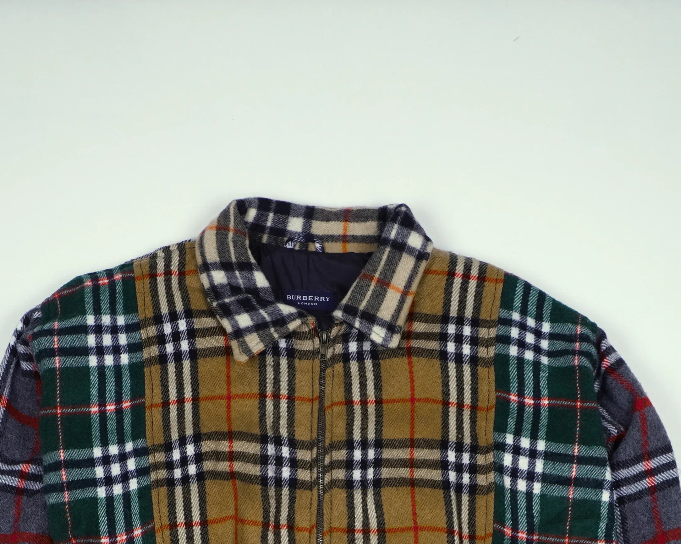 Reworked Burberry Green Bomber Jacket S Wool, Polyester