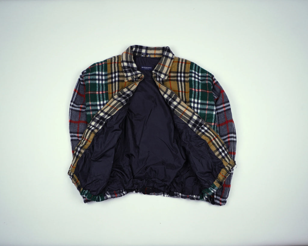 Reworked Burberry Green Bomber Jacket S Wool, Polyester