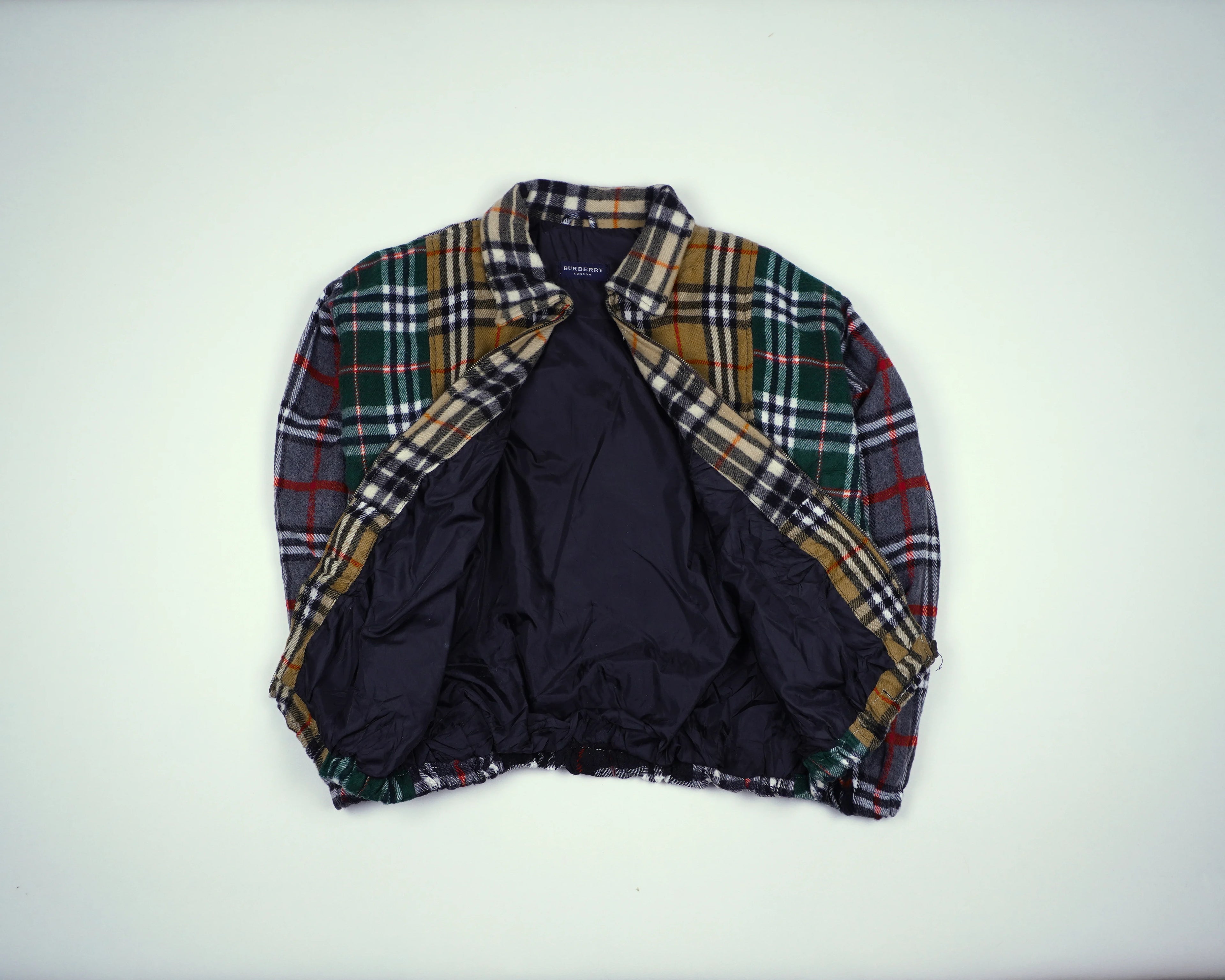 Reworked Burberry Green Bomber Jacket S Wool, Polyester