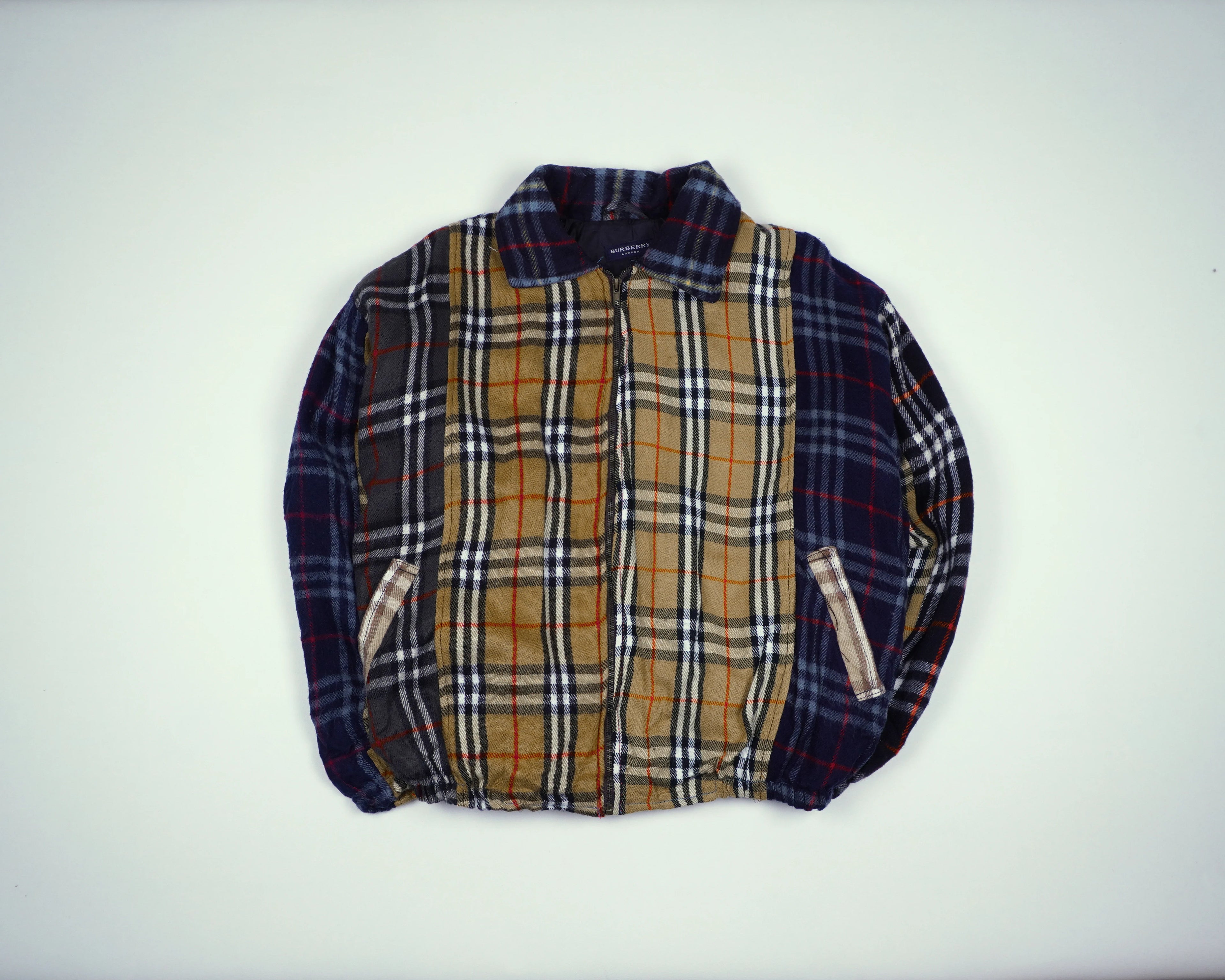 Reworked Burberry Brown Bomber Jacket M Wool, Polyester