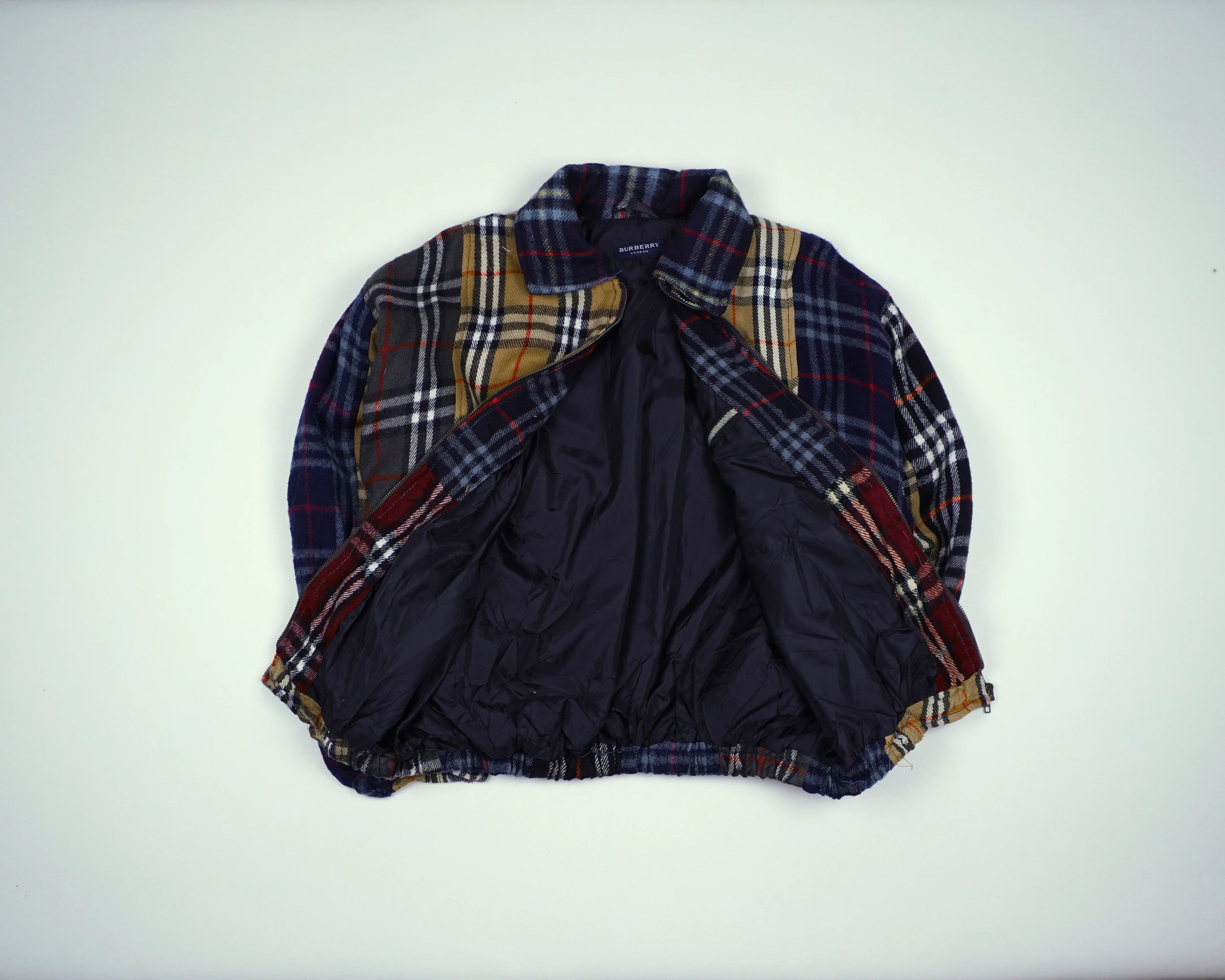 Reworked Burberry Brown Bomber Jacket M Wool, Polyester