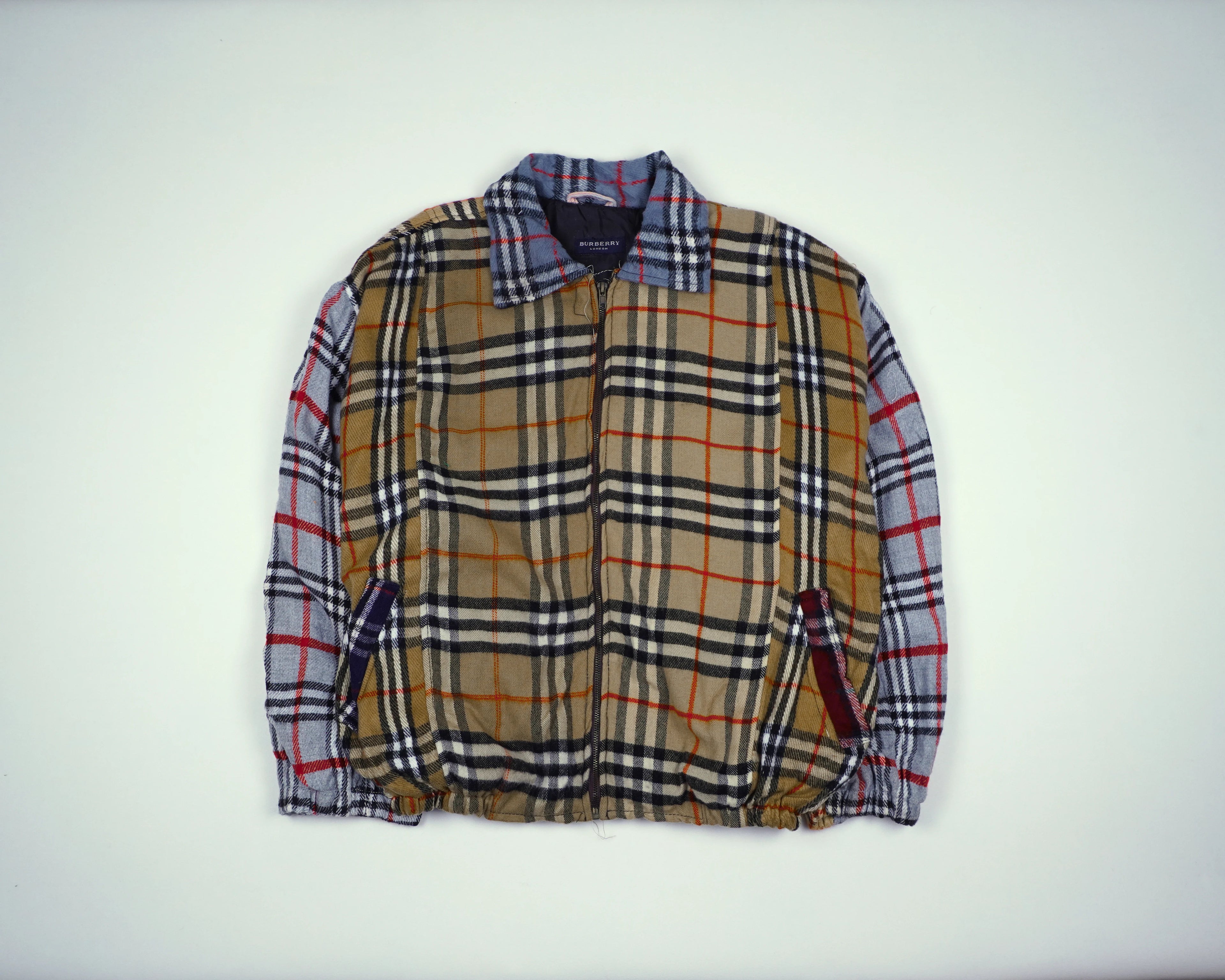 Reworked Burberry Beige Bomber Jacket M Wool, Polyester