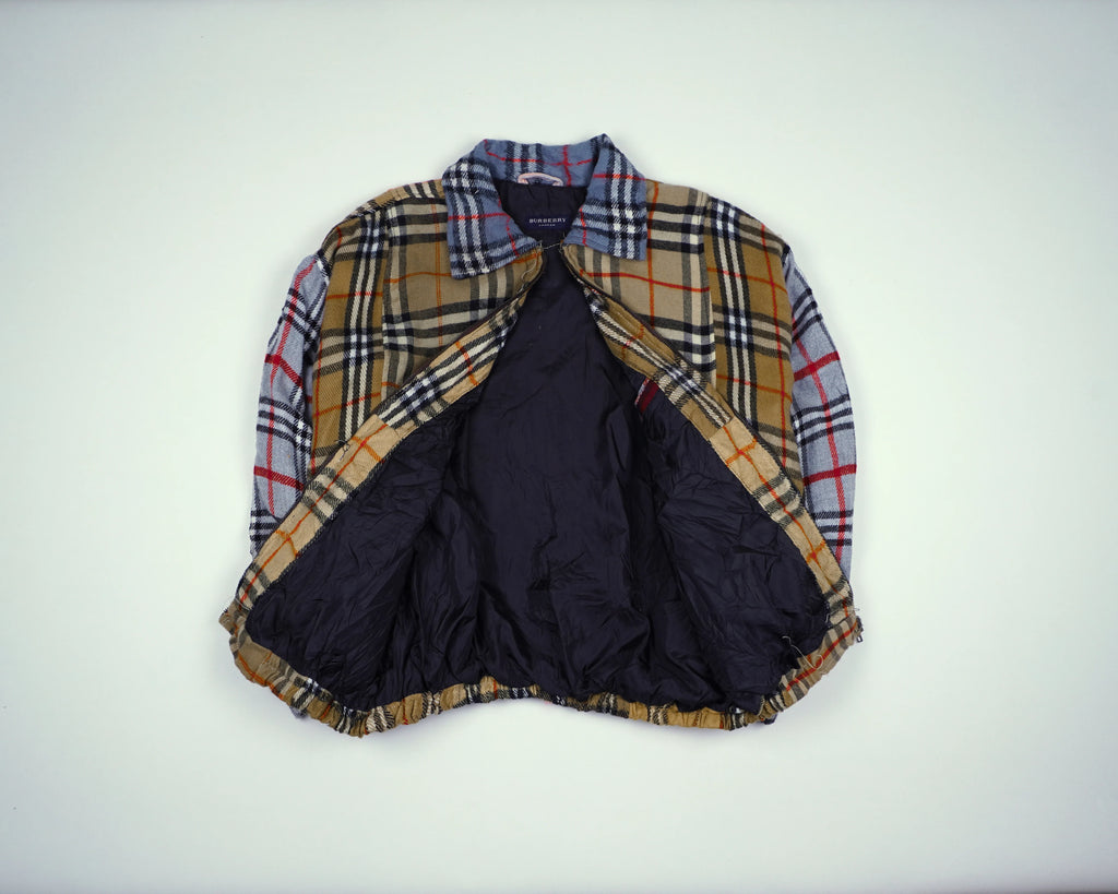 Reworked Burberry Beige Bomber Jacket M Wool, Polyester