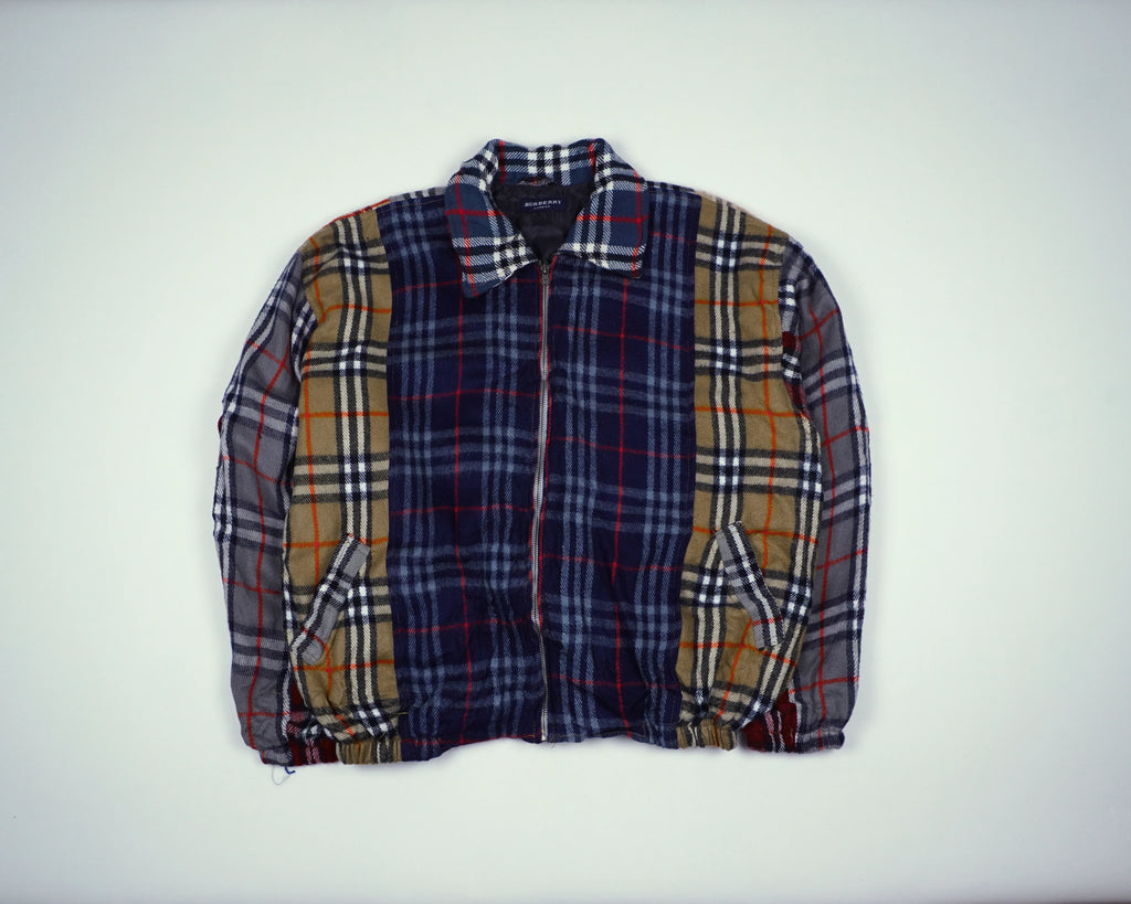 Reworked Burberry Blue Bomber Jacket M Wool, Polyester